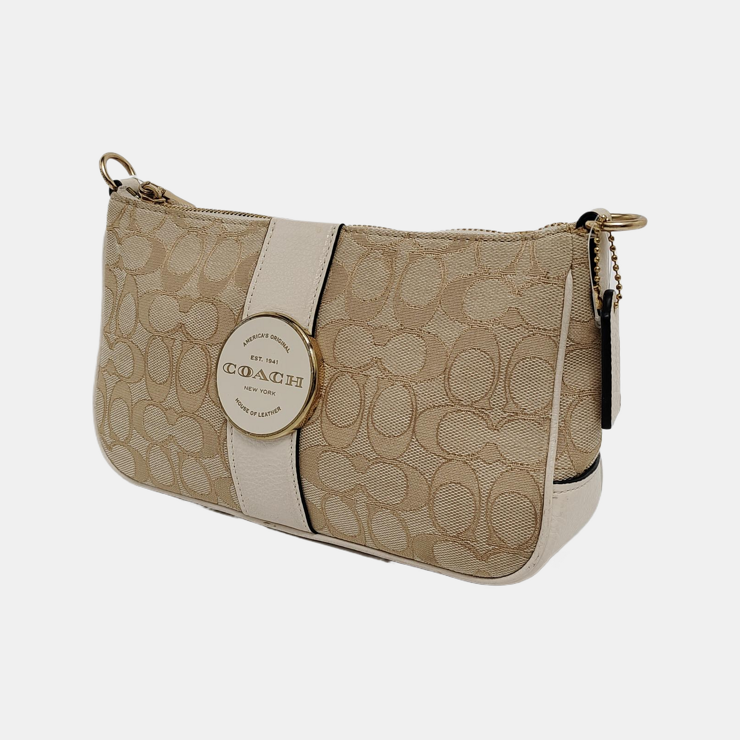COACH Beige Canvas Monogrammed Crossbody Bag Shoulder Bag Golden hardware Removable shoulder strap-(SKU)-940143188
