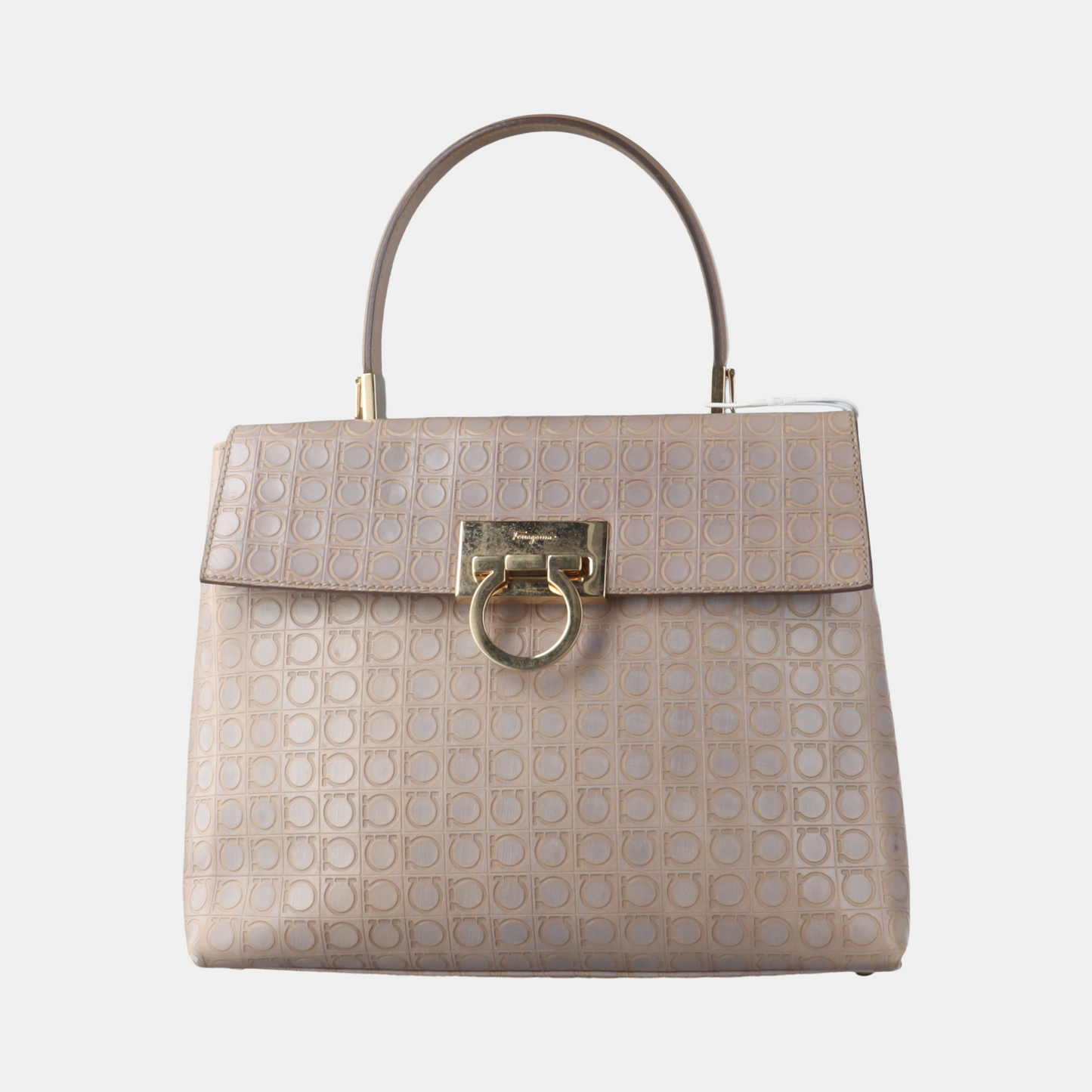 FERRAGAMO Kelly Khaki Leather Tote Golden hardware-(SKU)-14500096