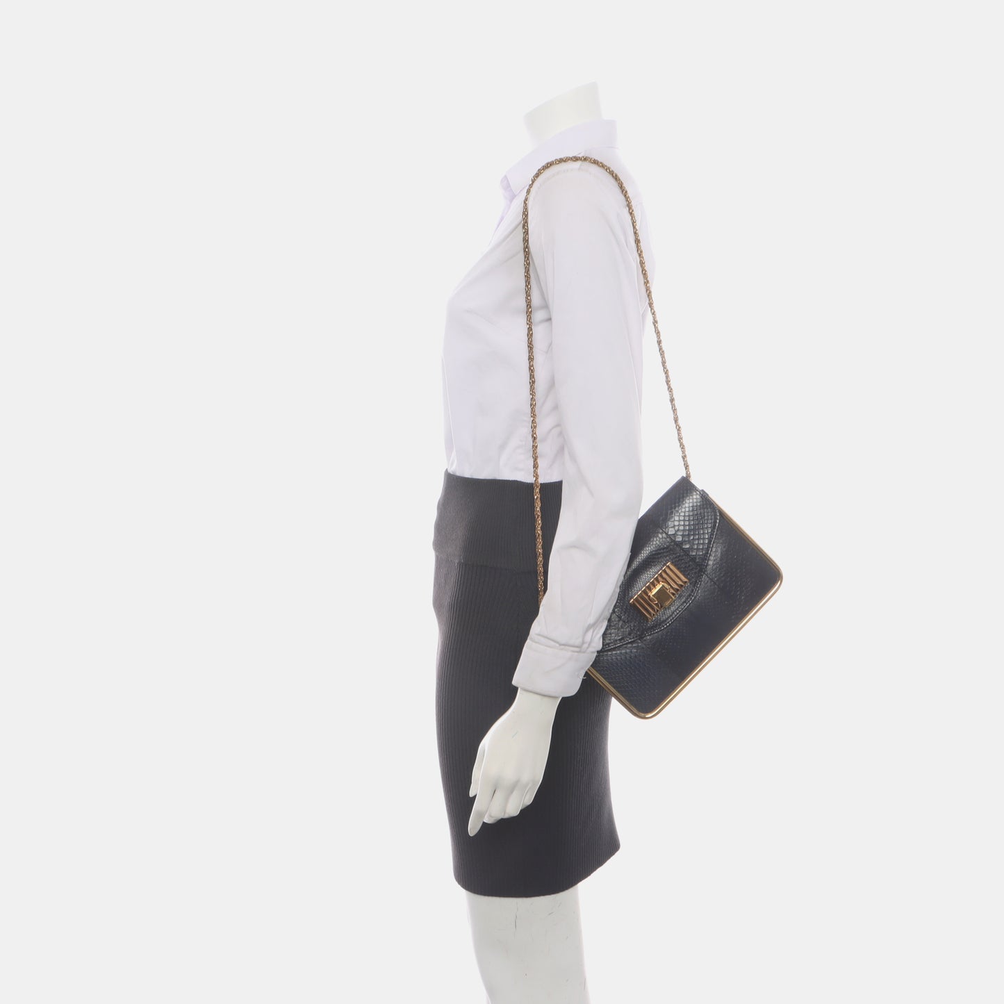 Chloé Sally Small size Dark Blue Snake Skin Crossbody Bag Golden hardware-(SKU)-935267060