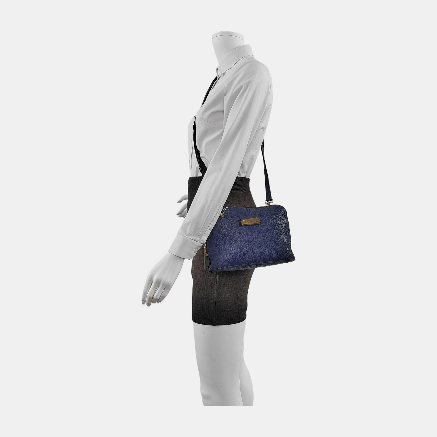 BURBERRY Harrogate Dark Blue Leather Crossbody Shoulder Bag Golden hardware Removable shoulder strap-(SKU)-942274360