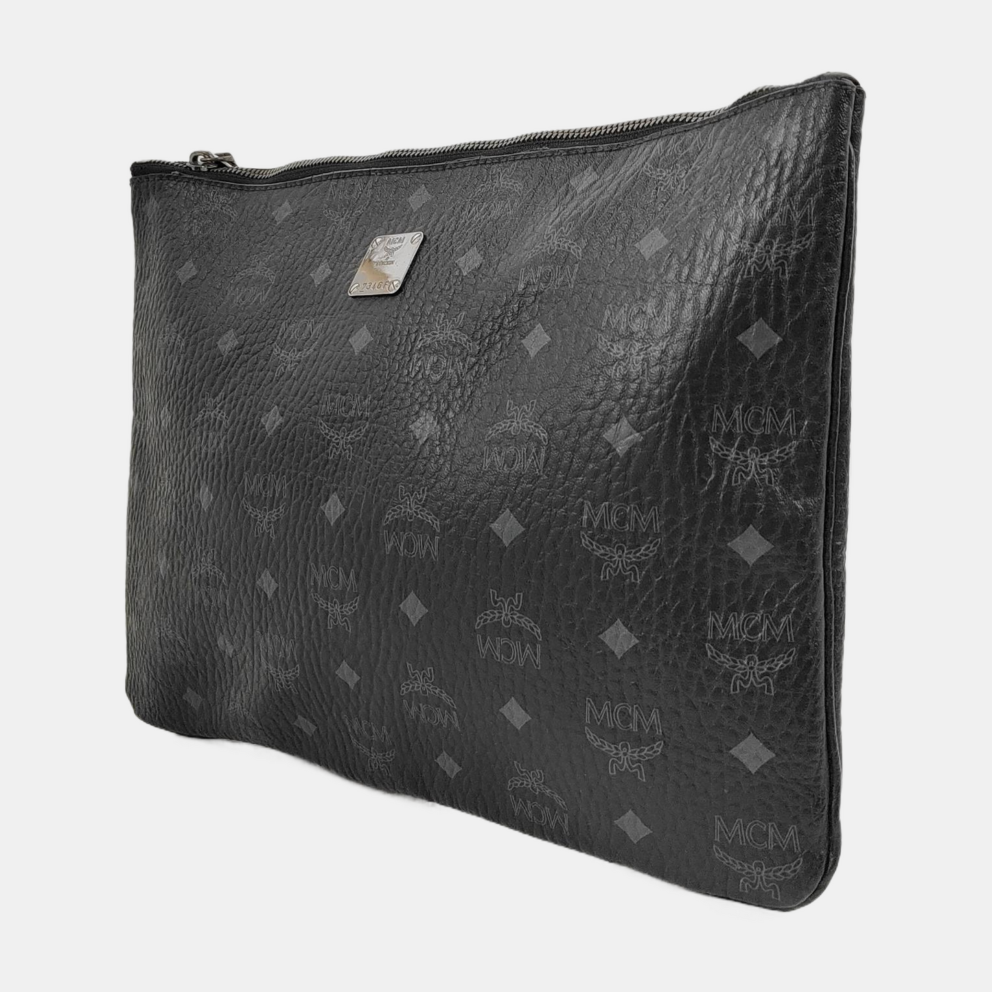 MCM ESSENTIAL Black coated canvas monogram handbag Silver Hardware-(SKU)-942090825