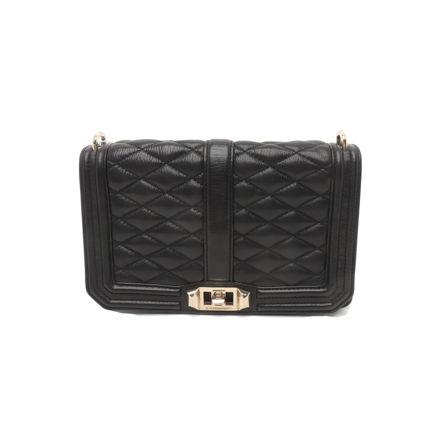 REBECCA MINKOFF Love Black leather quilted crossbody single shoulder bag Golden hardware Removable shoulder strap-(SKU)-935256767