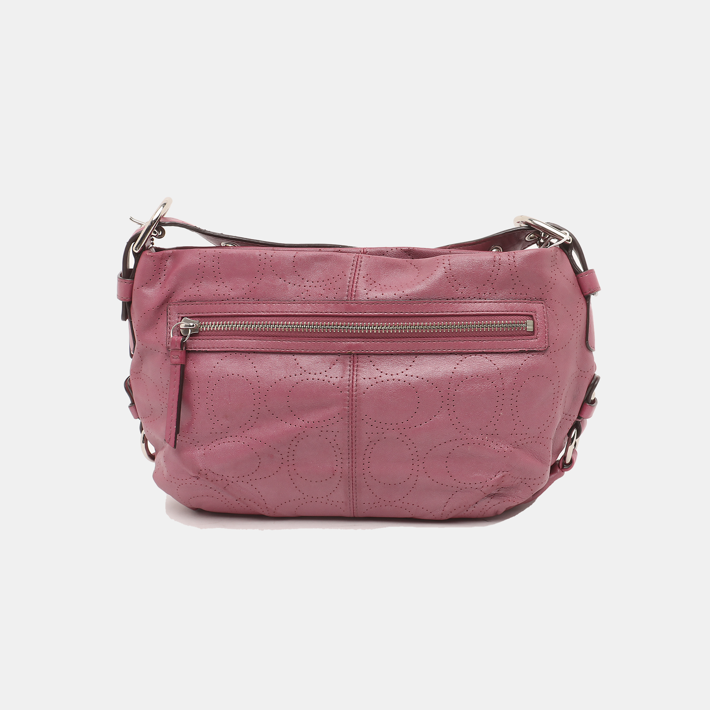 COACH Fuchsia Leather Cut-Out Sling Bag Silver Hardware Removable shoulder strap-(SKU)-928562151