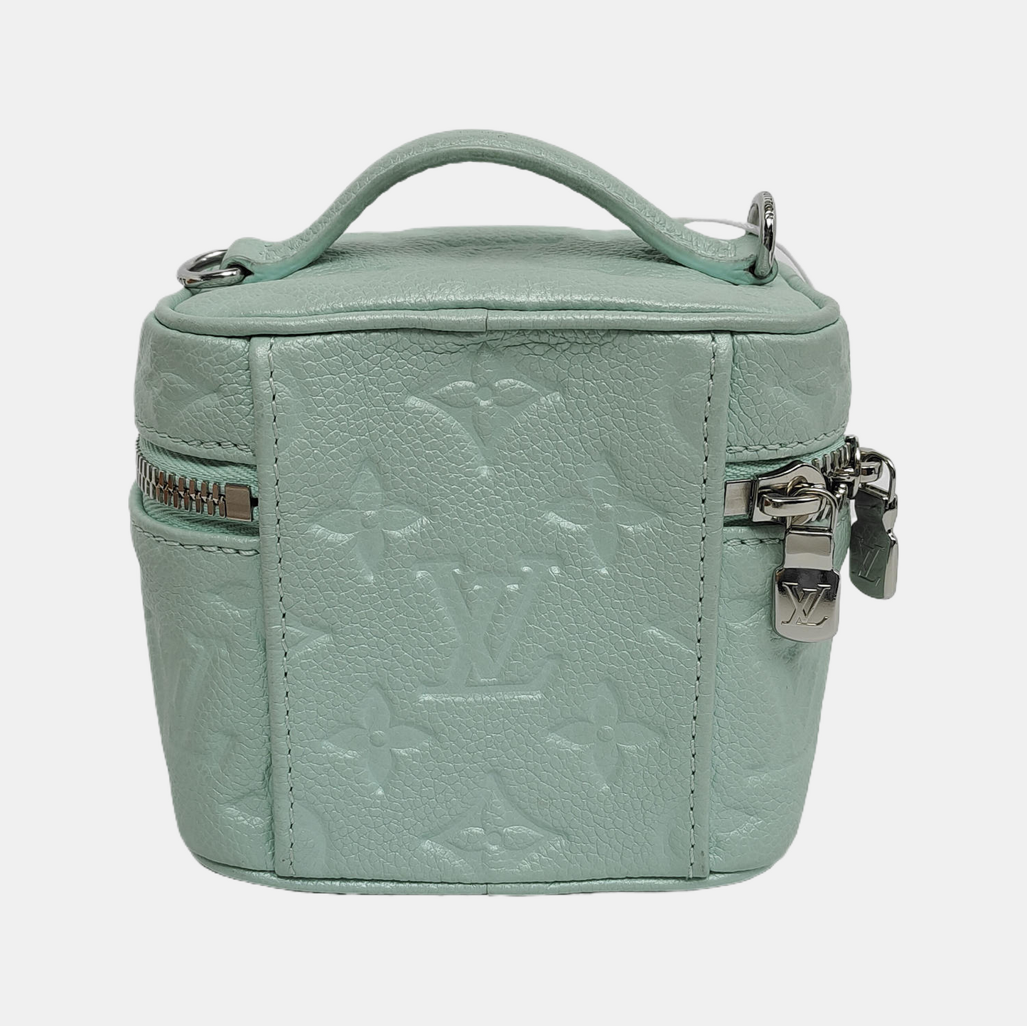 LOUIS VUITTON NICE Turquoise Green Leather Monogram Embossed Shoulder Bag Silver Hardware Removable Strap-(SKU)-942263065