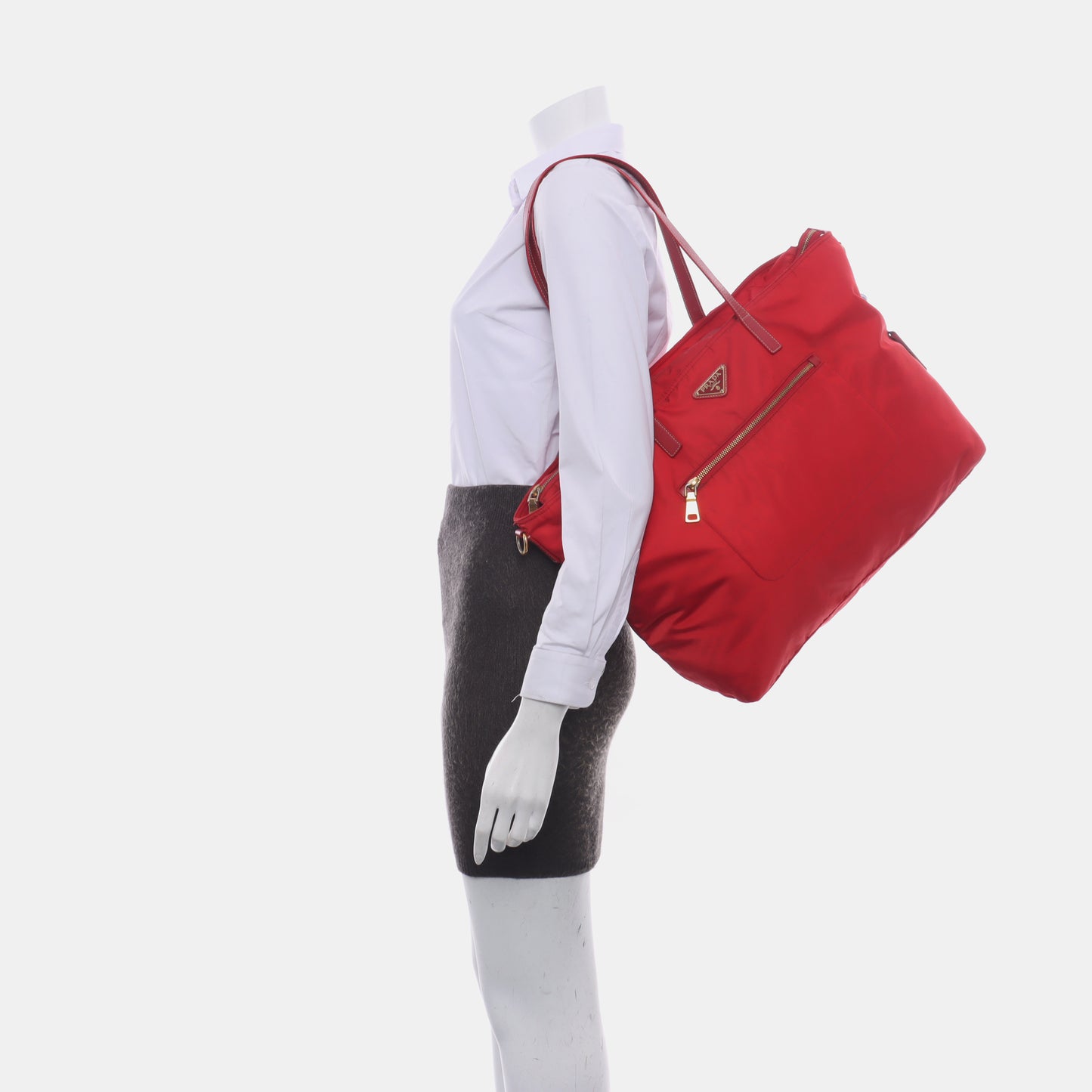 PRADA Tote bag Red Nylon Logo Single Shoulder Bag Crossbody Bag Handbag Golden hardware-(SKU)-13628648