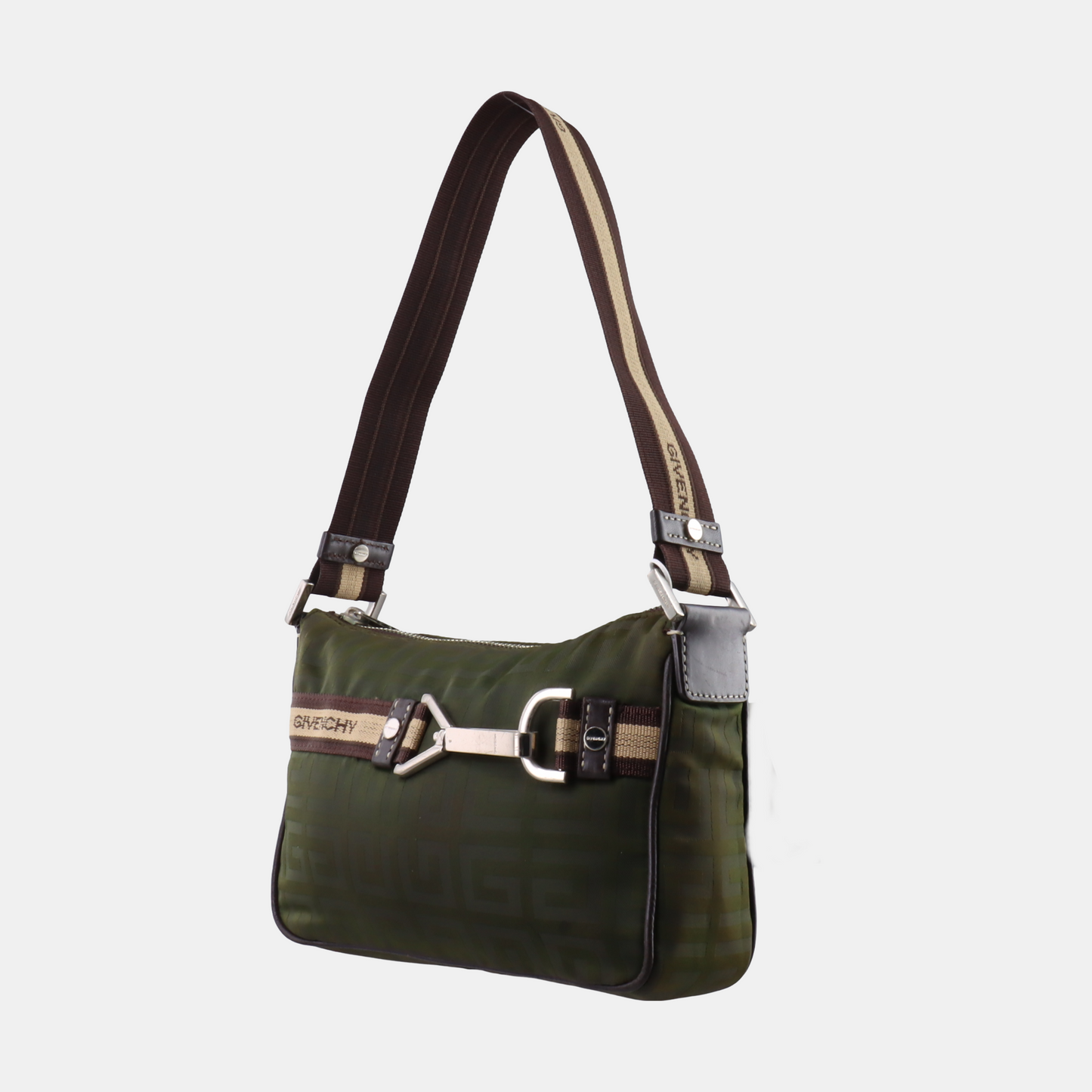 GIVENCHY Deep Green Fabric Floral Single Shoulder Bag Silver Hardware-(SKU)-931311105