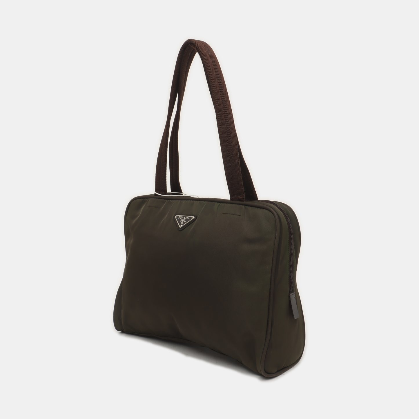 PRADA Tote bag Green Nylon Logo Handbag Silver Green Hardware-(SKU)-935552003