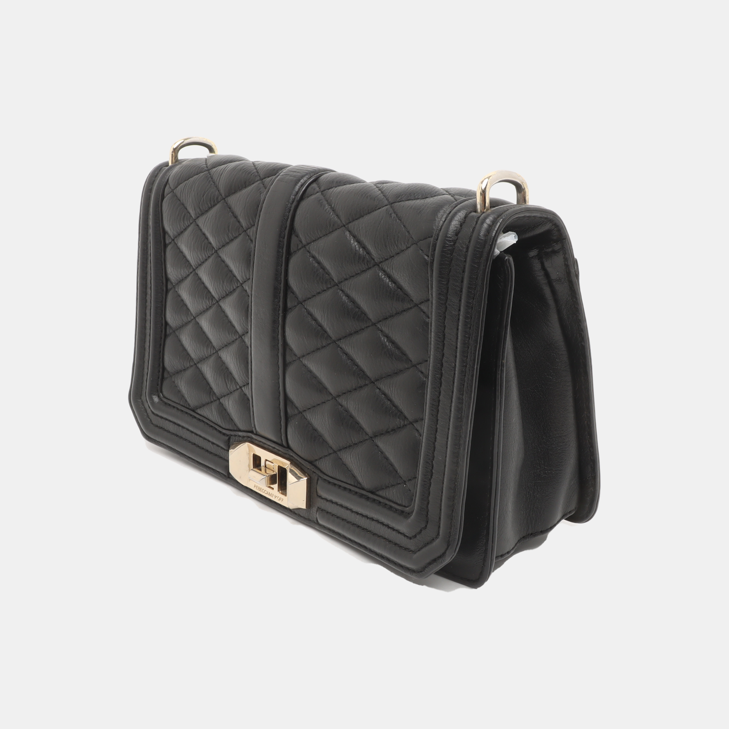 REBECCA MINKOFF Love Black leather quilted crossbody single shoulder bag Golden hardware Removable shoulder strap-(SKU)-935256767