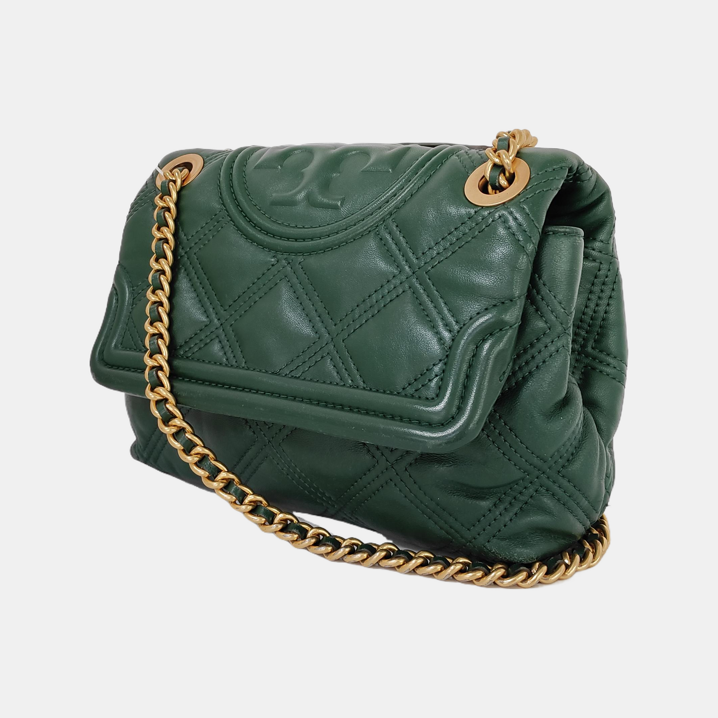 TORY BURCH Fleming Small size Dark Green Calfskin Quilted Crossbody Bag Single Shoulder Bag Golden hardware-(SKU)-942679197