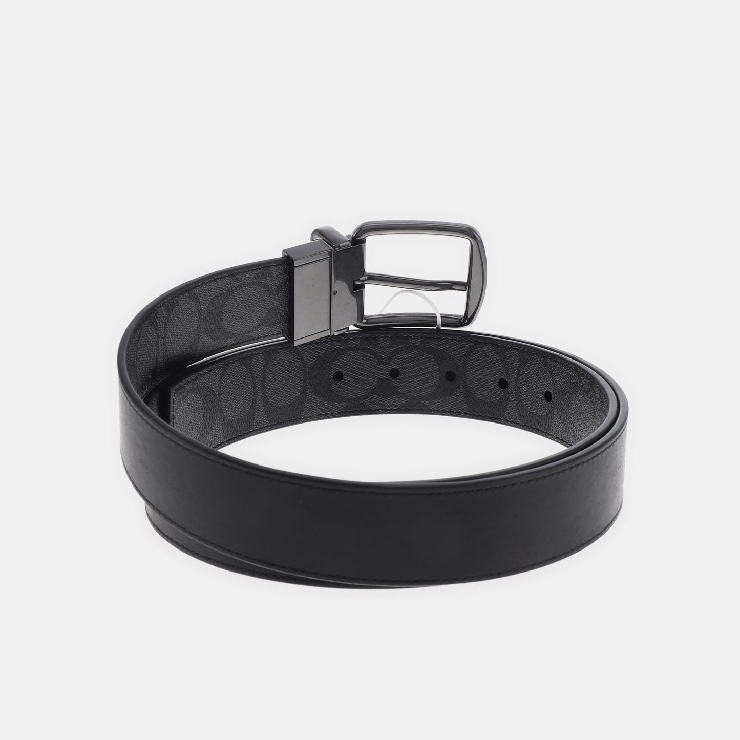 COACH Black Leather Buckle Men's Belt Long129cm Width4cm-(SKU)-940205190