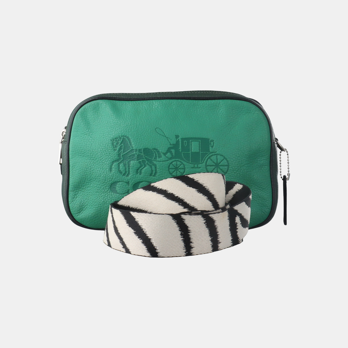 COACH Camera Bag Green Leather Printed Carriage Crossbody Shoulder Bag Handbag Silver Hardware Removable shoulder strap-(SKU)-935012014