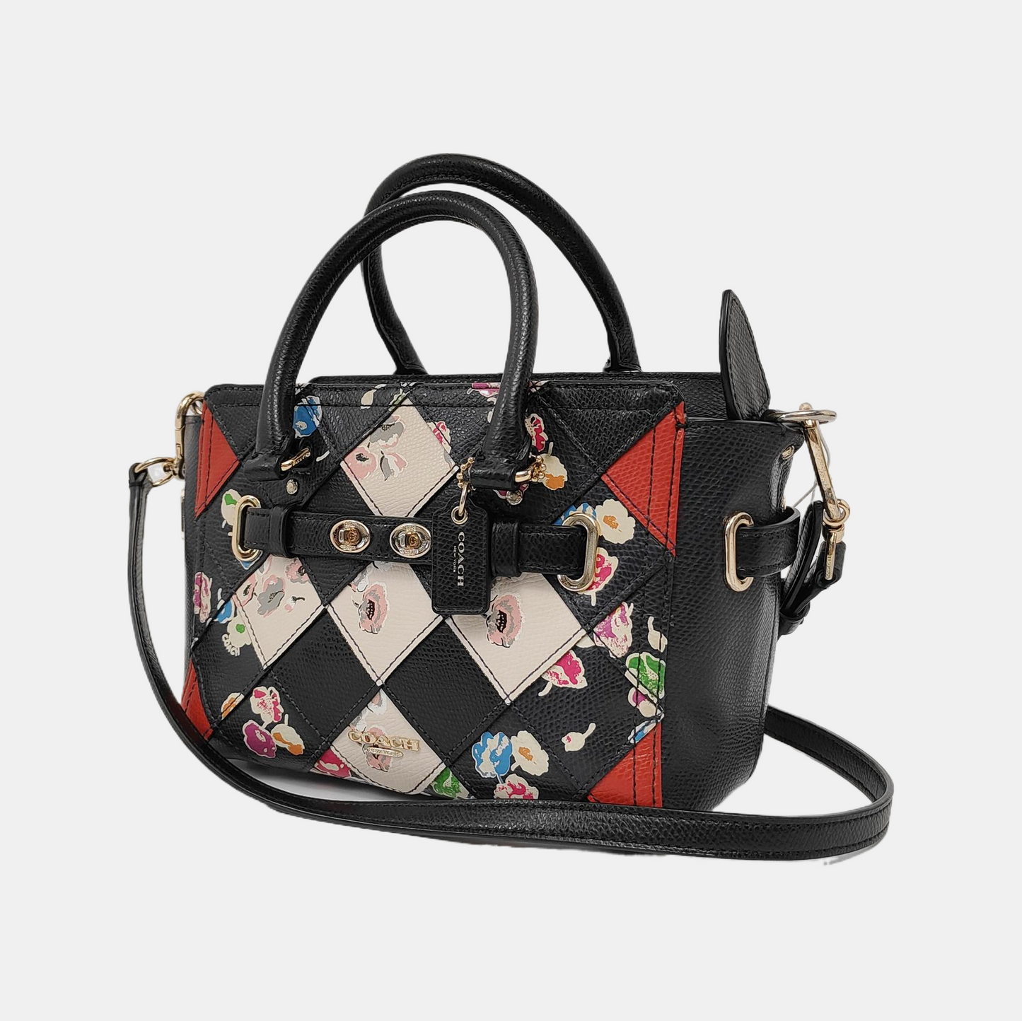 COACH SWAGGER Multicolor Leather Print Woven Crossbody Shoulder Bag Tote Golden hardware Removable shoulder strap-(SKU)-944220951