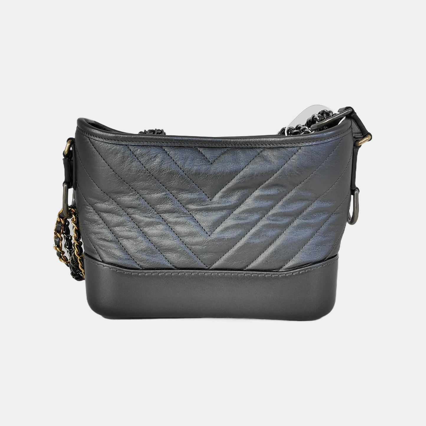 CHANEL GABRIELLE Small size deep grey leather quilted V pattern Gabrielle bag shoulder bag crossbody bag with gold silver ruthenium hardware 28 opening and removable shoulder strap-(SKU)-943365638