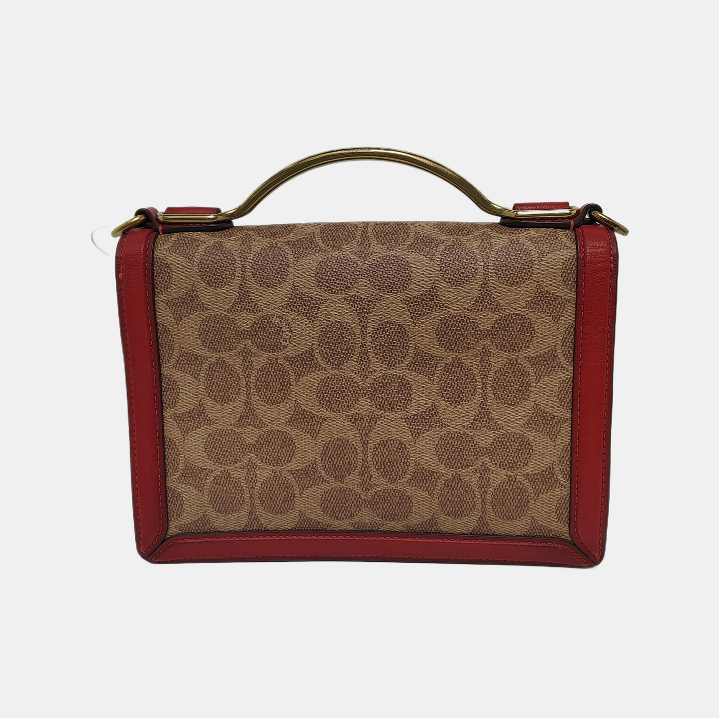 COACH Brown Coated Canvas Monogram Printed Crossbody Shoulder Tote Bag Single Shoulder Tote Bag Golden hardware Removable shoulder strap-(SKU)-940146721