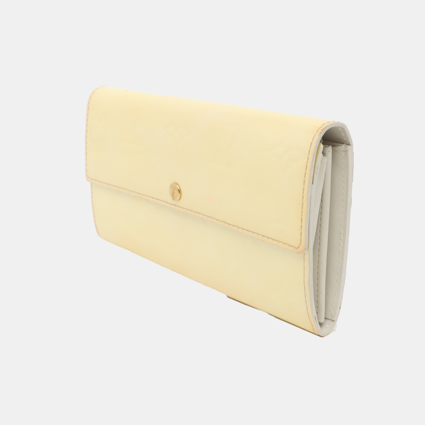 LOUIS VUITTON PORTE MONNAIE Light Yellow Patent Leather Monogram Embossed Wallet Golden hardware-(SKU)-938135509