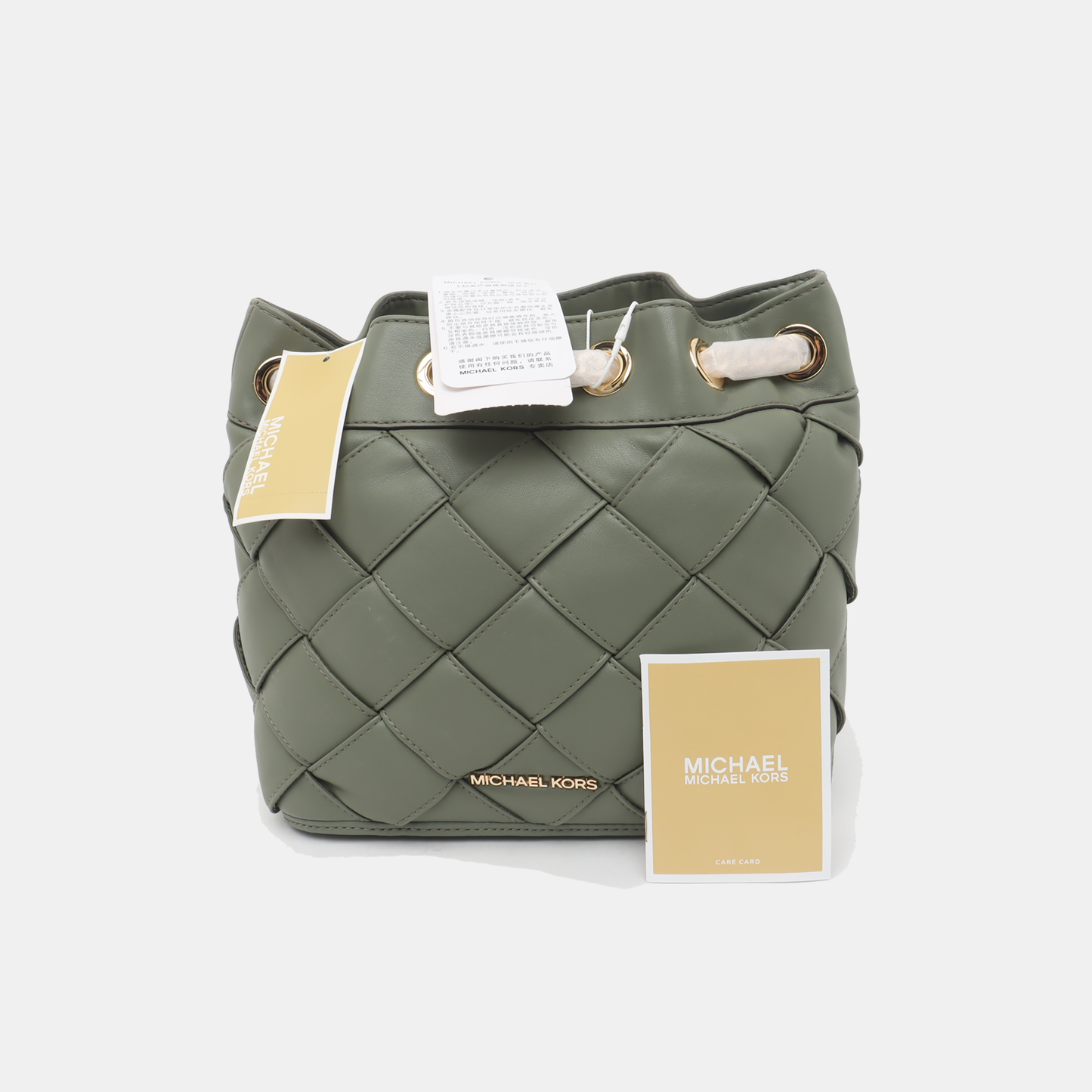MICHAEL KORS Small size Green Lamb Leather Braided Backpack Golden hardware-(SKU)-936597002