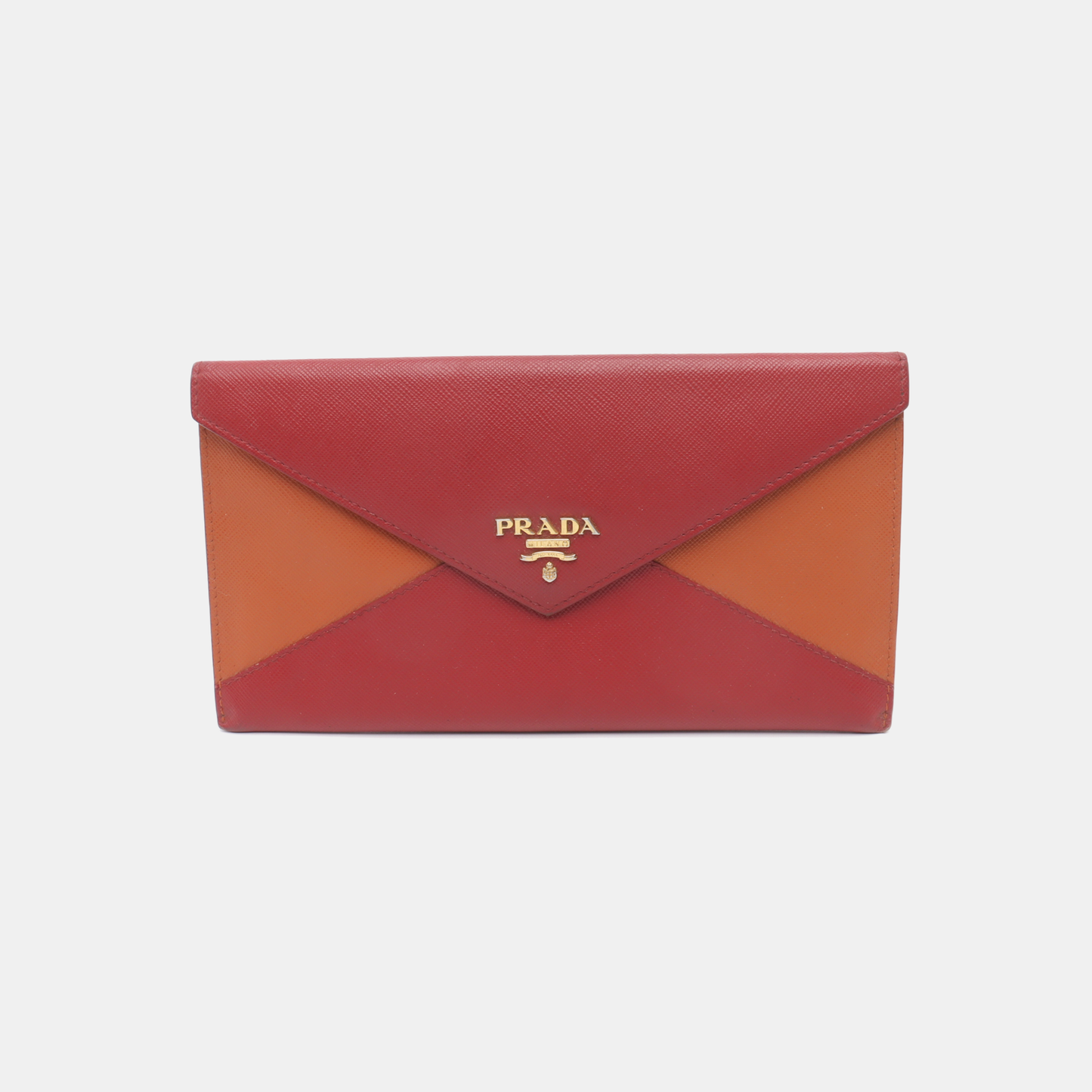 PRADA Red cowhide logo cross-grain wallet Golden hardware-(SKU)-936291107