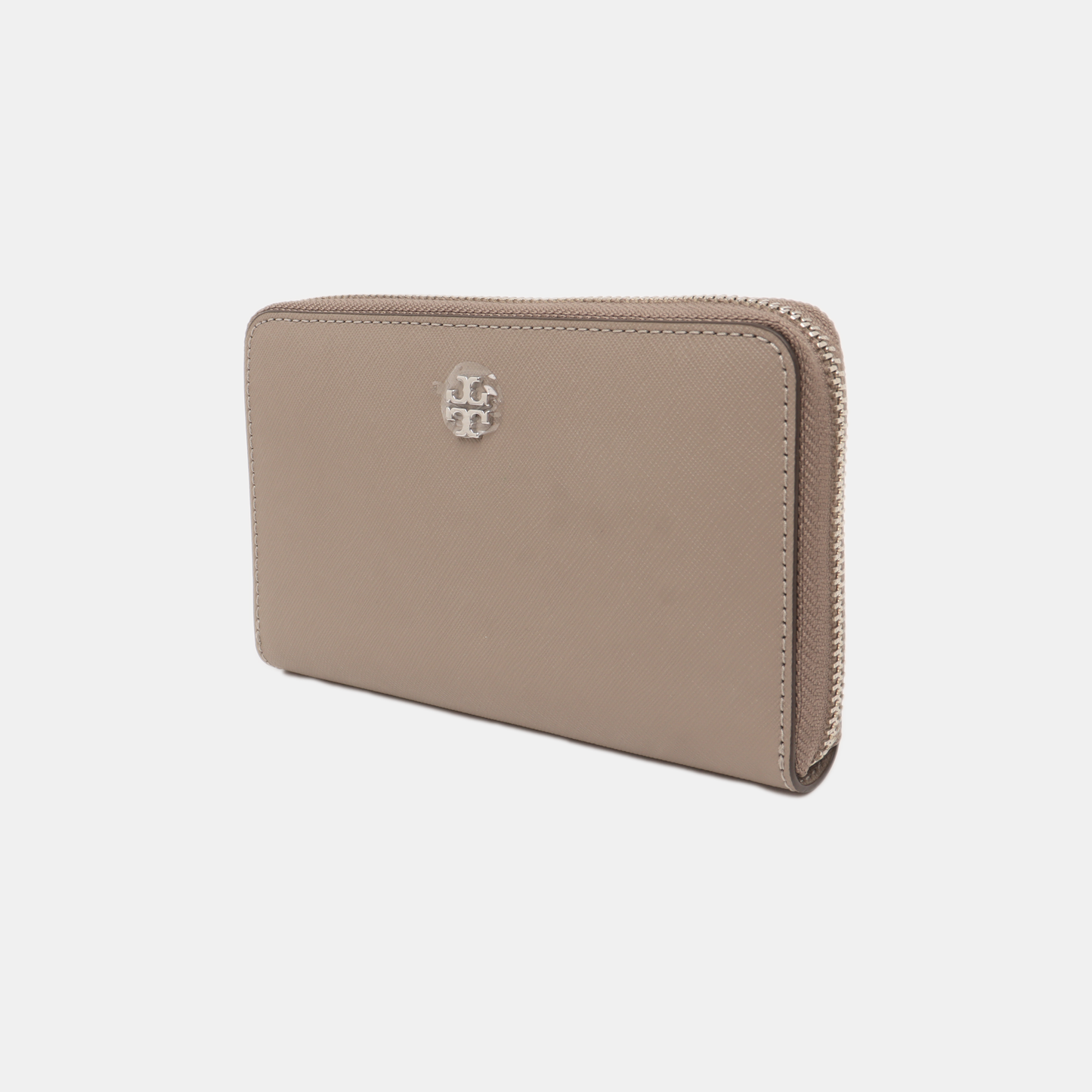 TORY BURCH Gray Leather Embossed Wallet Silver Hardware-(SKU)-14016199