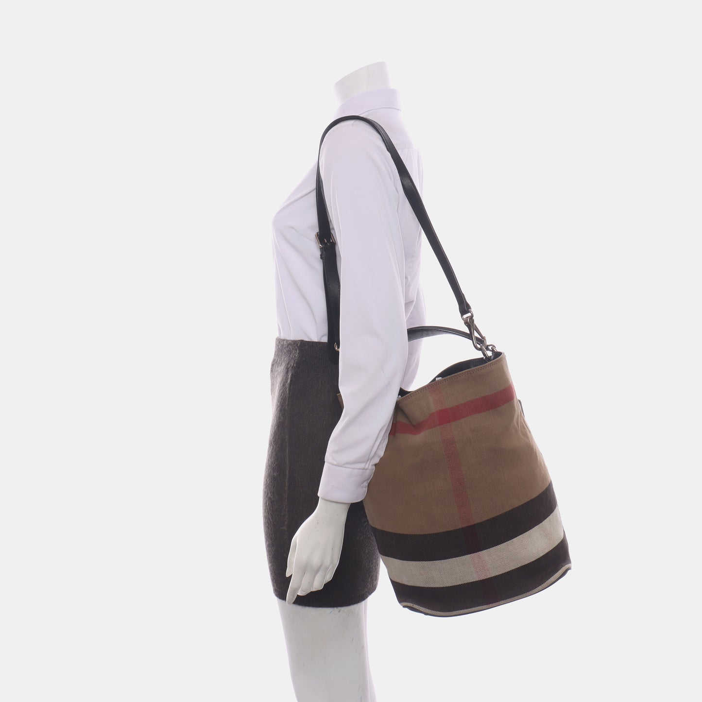 BURBERRY Ashby Medium size Brown Canvas Single Shoulder Bag Tote Sling Ruthenium color hardware Pouch detachable shoulder strap-(SKU)-14097455