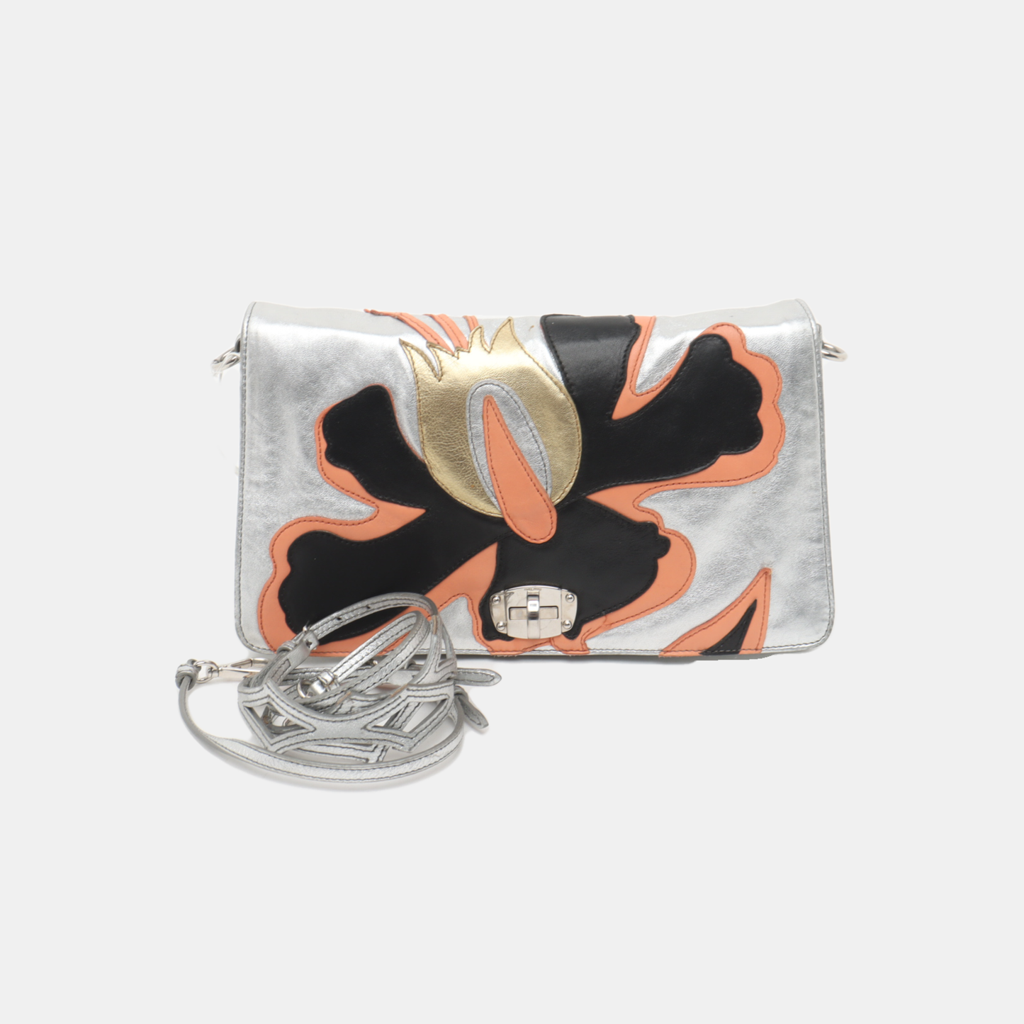 Miu Miu Silver leather patched crossbody bag Silver Hardware Removable shoulder strap-(SKU)-936787329