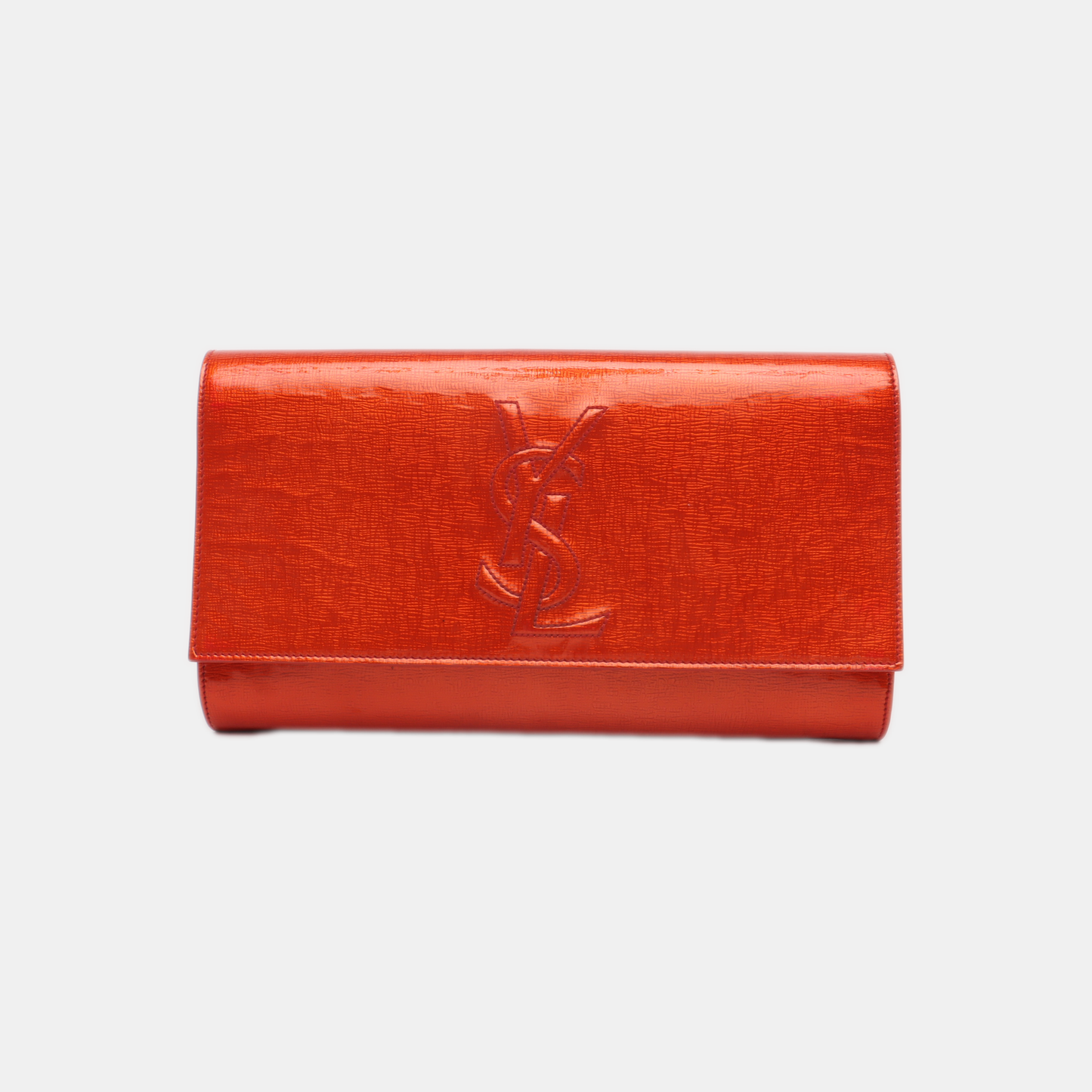 YSL BELLE JOUR Orange Leather Embossed Clutch Silver Hardware-(SKU)-13794790