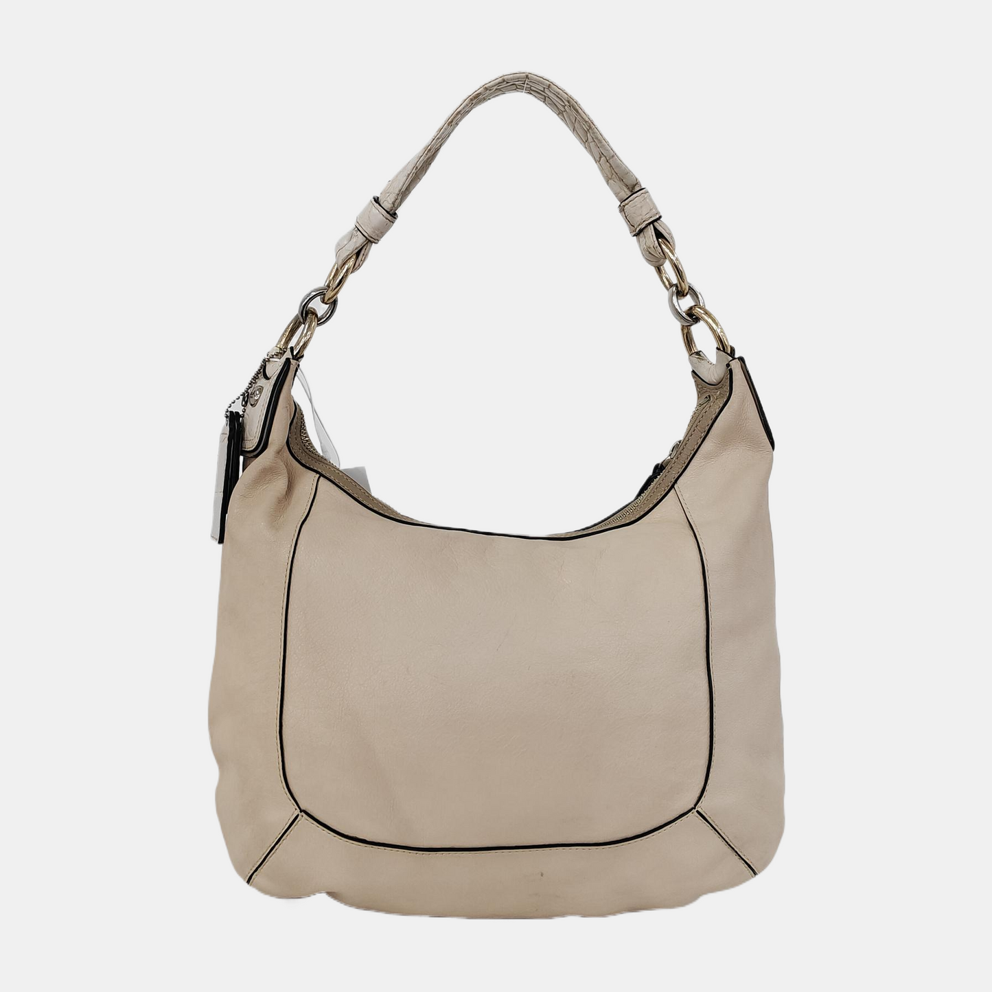 COACH Beige Leather Stamped Single Shoulder Bag Handbag Silver Hardware-(SKU)-943932252
