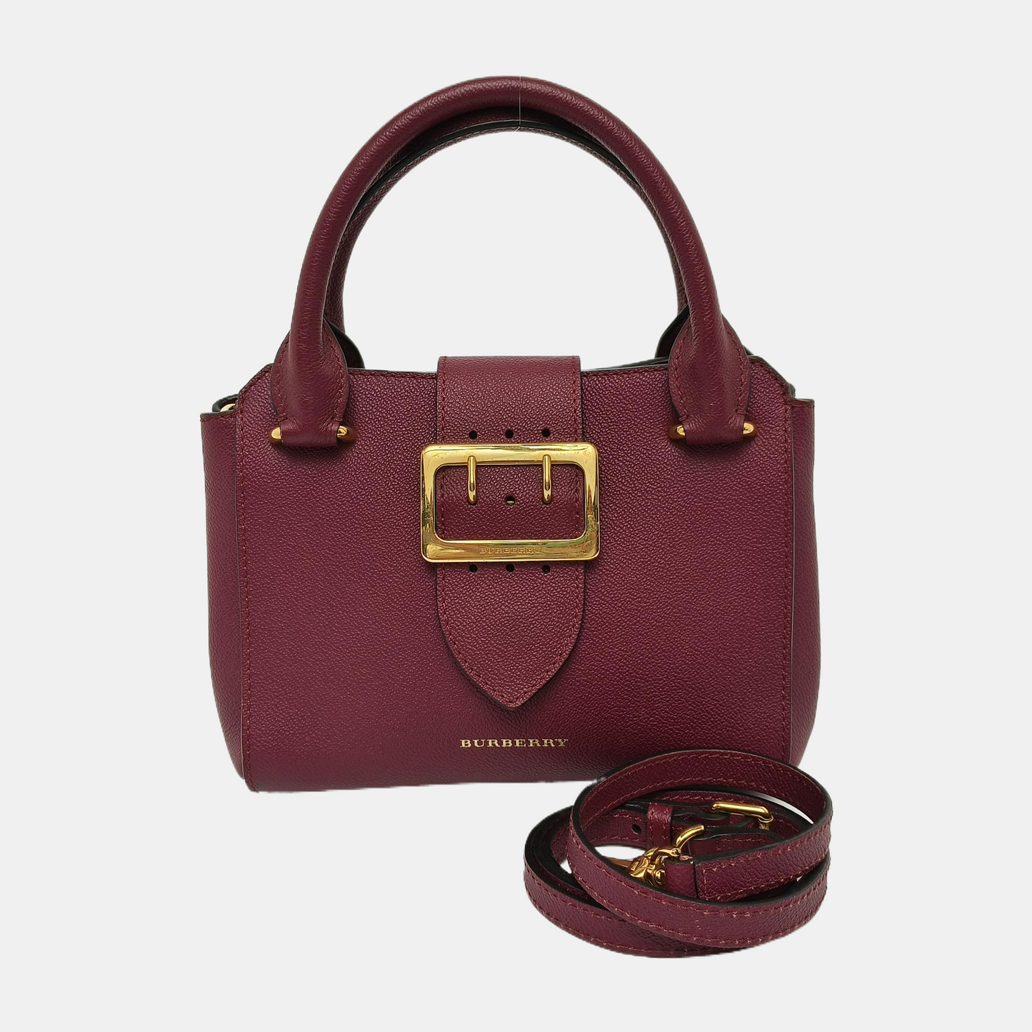 BURBERRY Buckle Burgundy Leather Single Shoulder Bag Golden hardware Removable shoulder strap-(SKU)-940108439