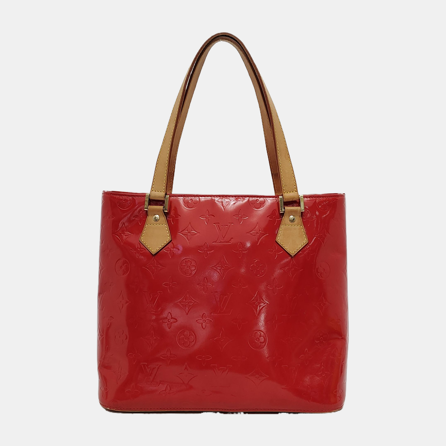 LOUIS VUITTON HOUSTON Red Lacquered Leather Texture Handbag Shoulder Bag Golden hardware Vintage model-(SKU)-943924336