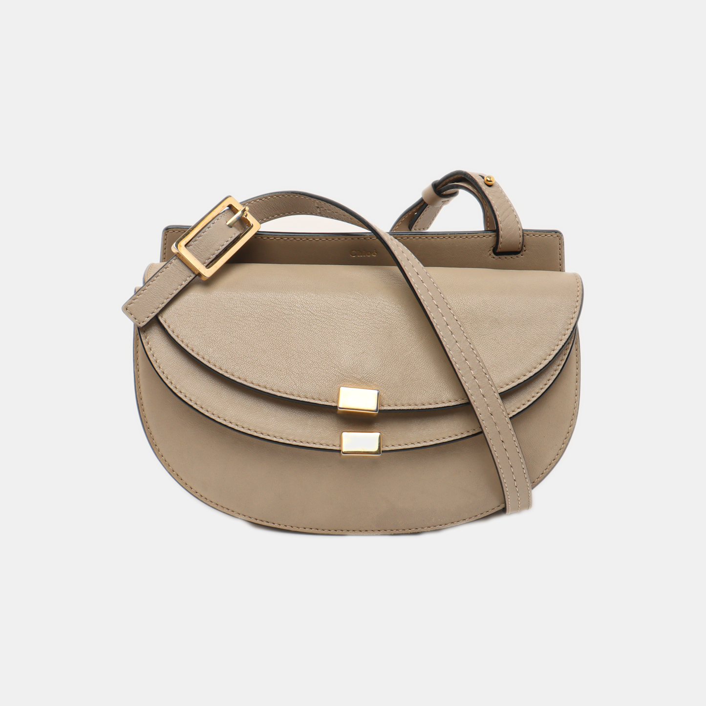 Chloé Georgia Light Gray Cowhide Crossbody Bag Golden hardware Removable shoulder strap-(SKU)-14414002
