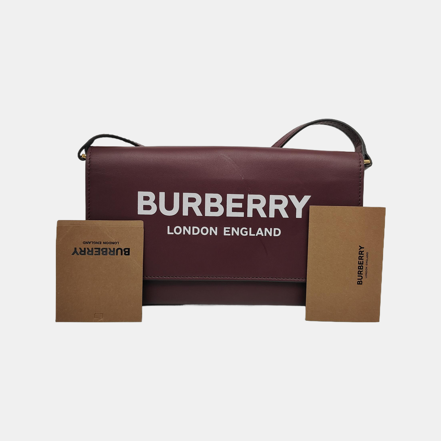 BURBERRY Plum red cowhide printed single shoulder bag crossbody bag Golden hardware Removable shoulder strap-(SKU)-942304751