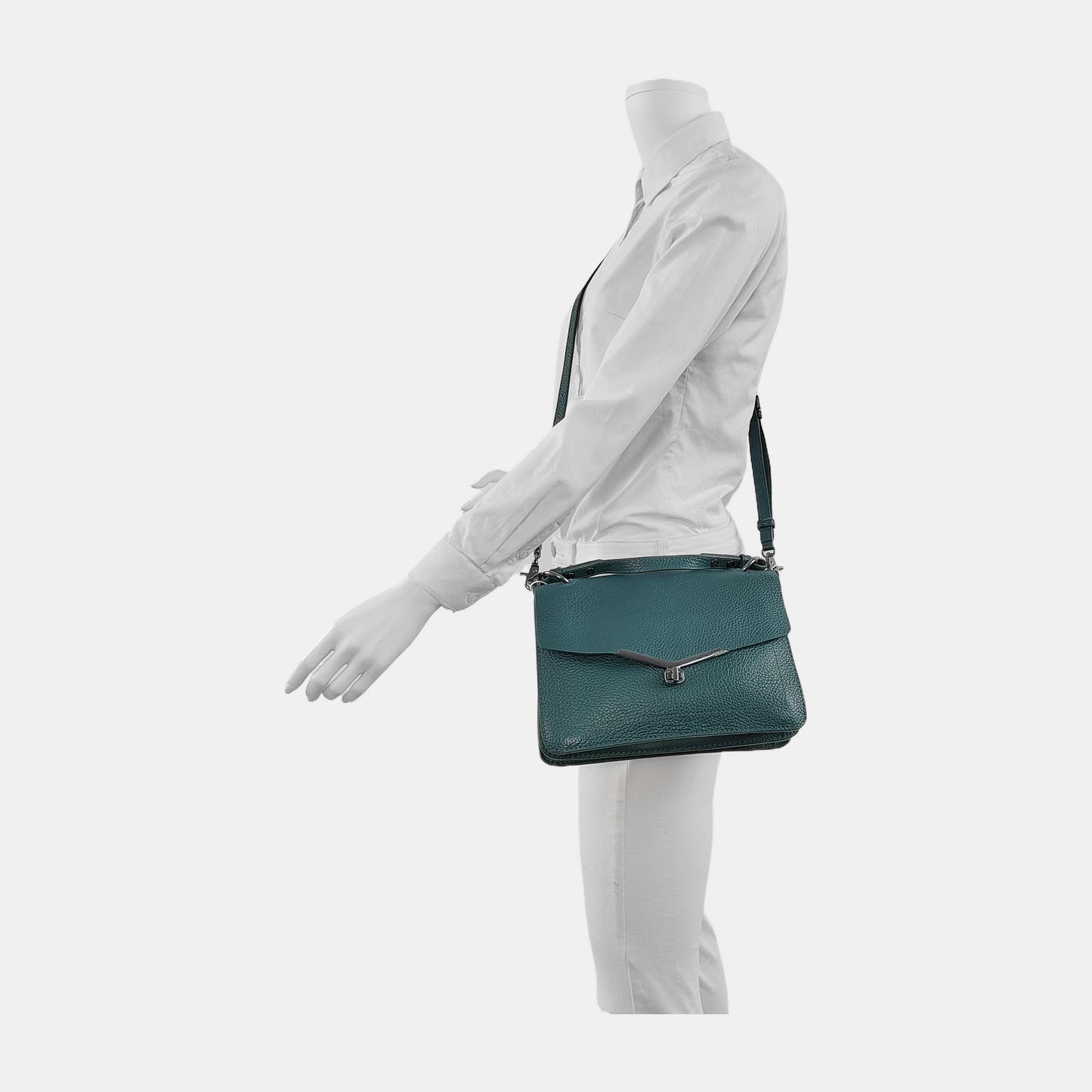 Botkier Dark Green Leather Single Shoulder Bag Handbag Crossbody Silver Hardware shoulder straps-(SKU)-942034338