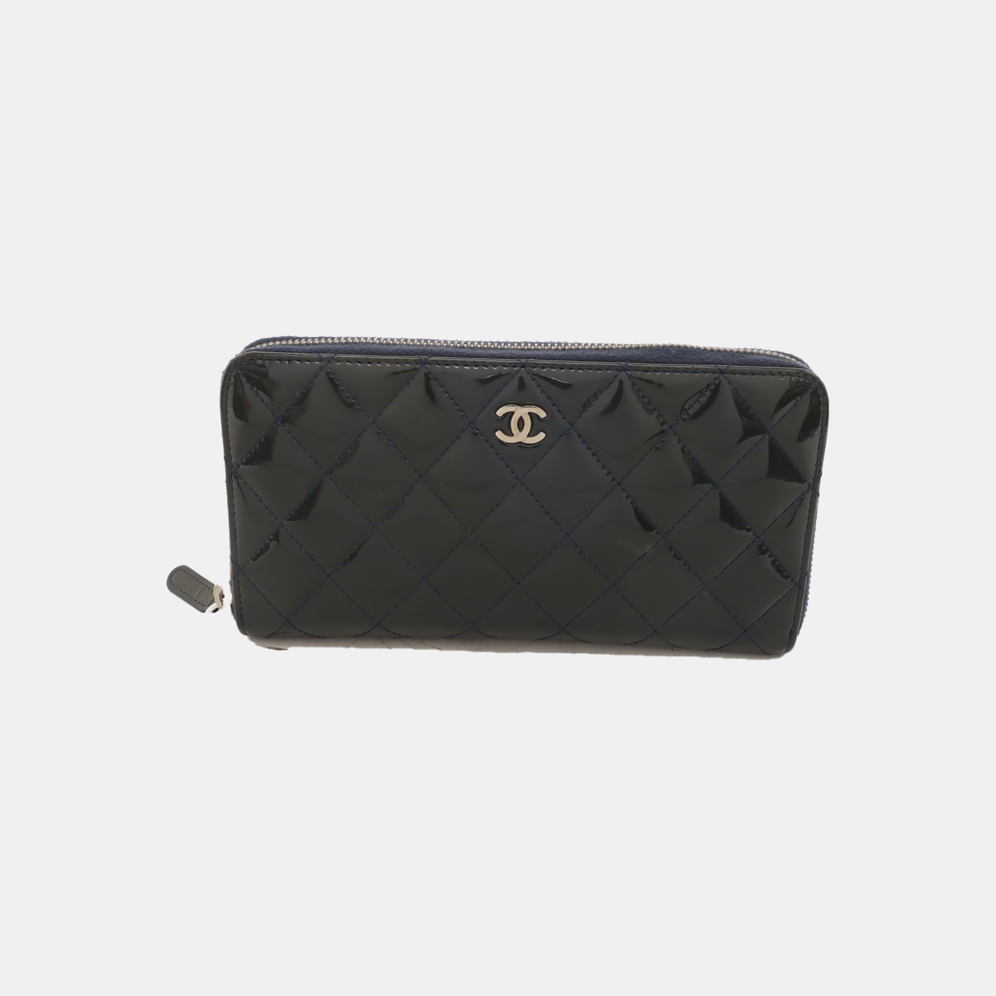 CHANEL ZIPPY深蓝色漆皮菱格纹,绗缝钱包 20nan-(SKU)-938651990