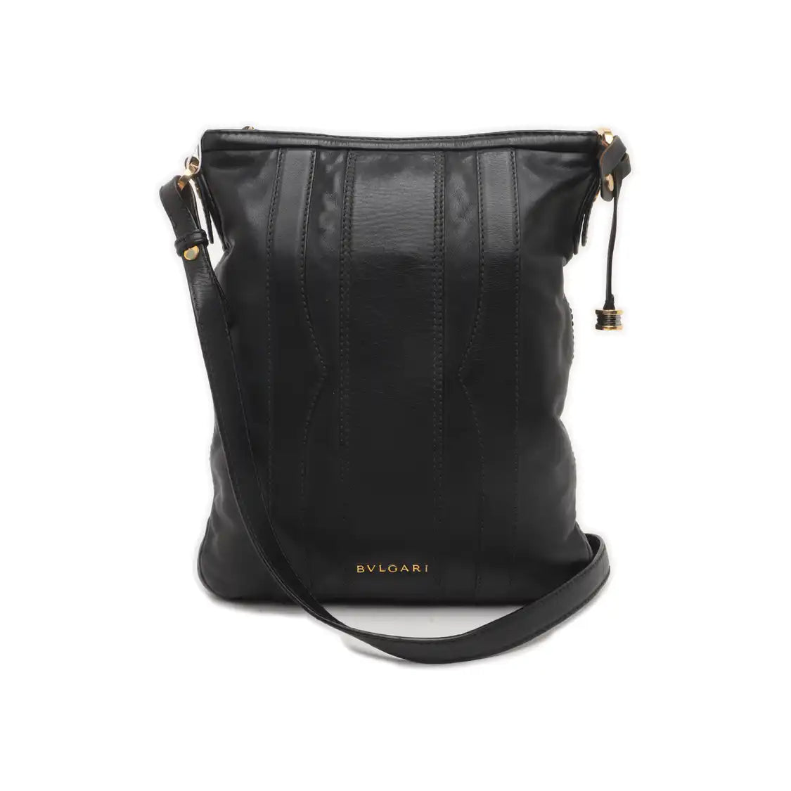 BVLGARI Black Leather Crossbody Bag Single Shoulder Bag Golden hardware Removable shoulder strap-(SKU)-929674210