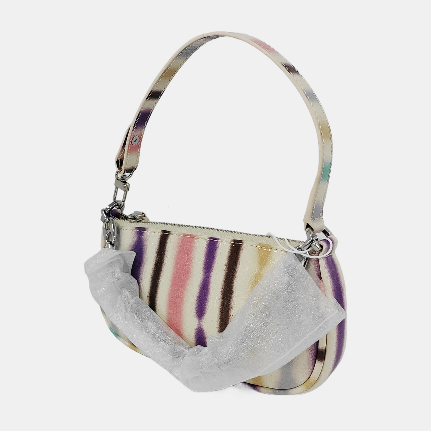 BY FAR White Leather Printed Tote Bag Silver Hardware-(SKU)-944296292
