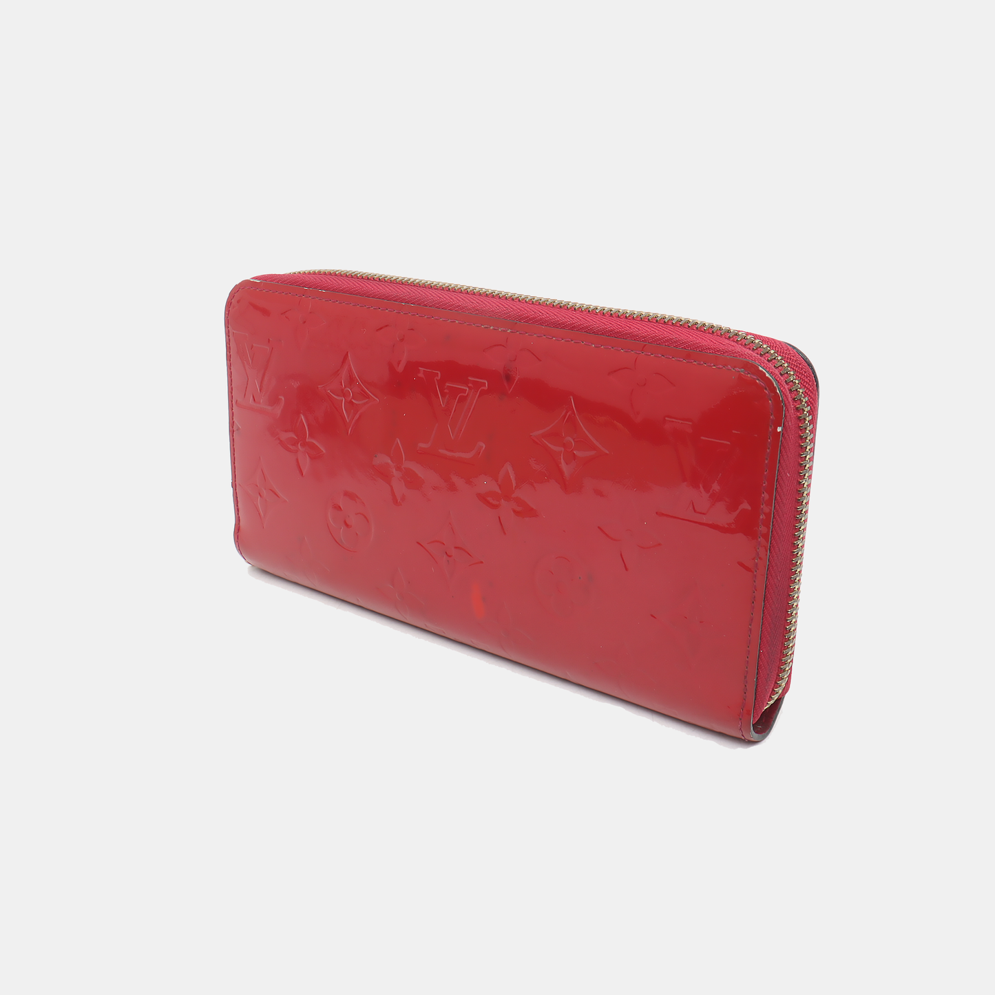 LOUIS VUITTON Red patent leather embossed wallet Golden hardware Complete Accessories-(SKU)-931296992