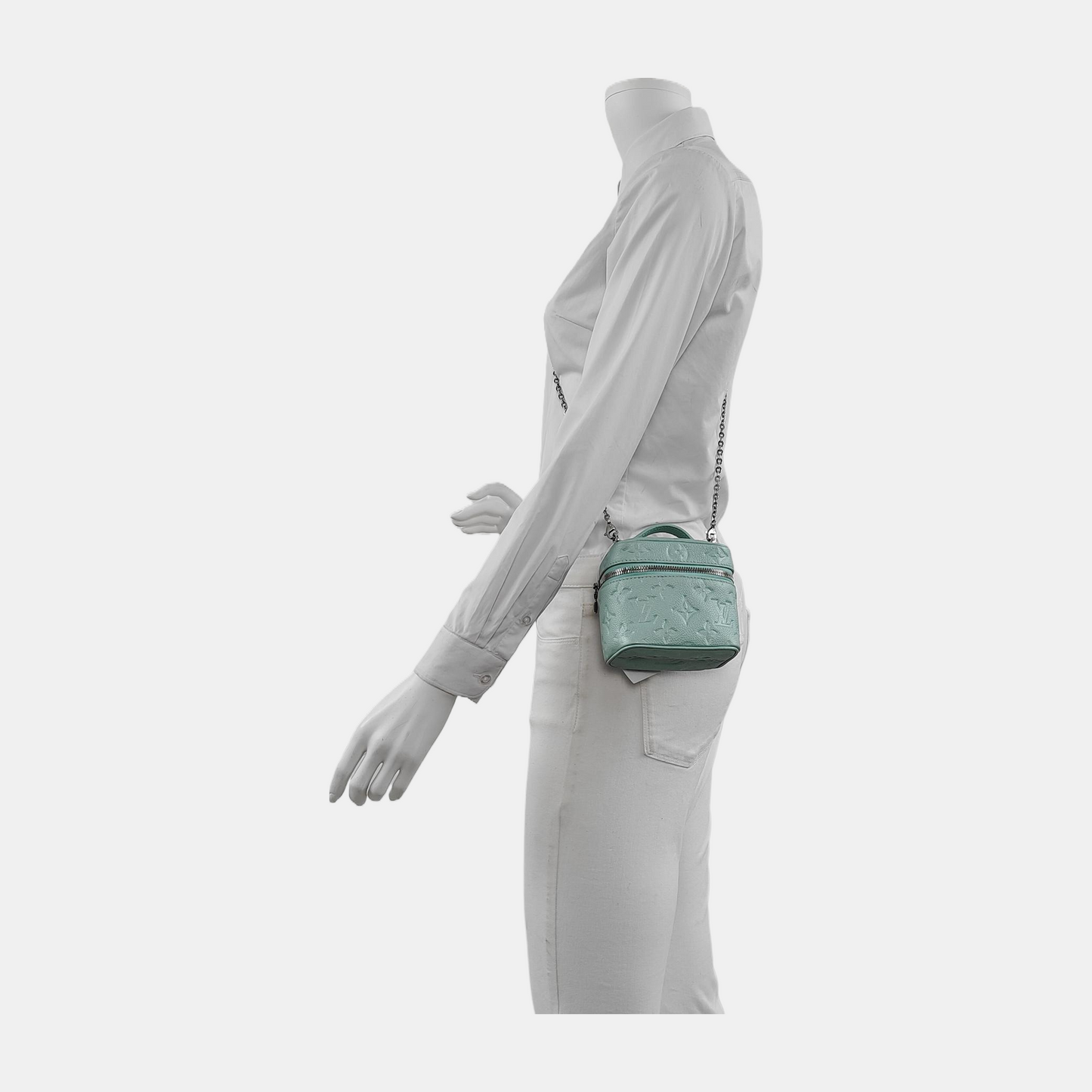 LOUIS VUITTON NICE Turquoise Green Leather Monogram Embossed Shoulder Bag Silver Hardware Removable Strap-(SKU)-942263065