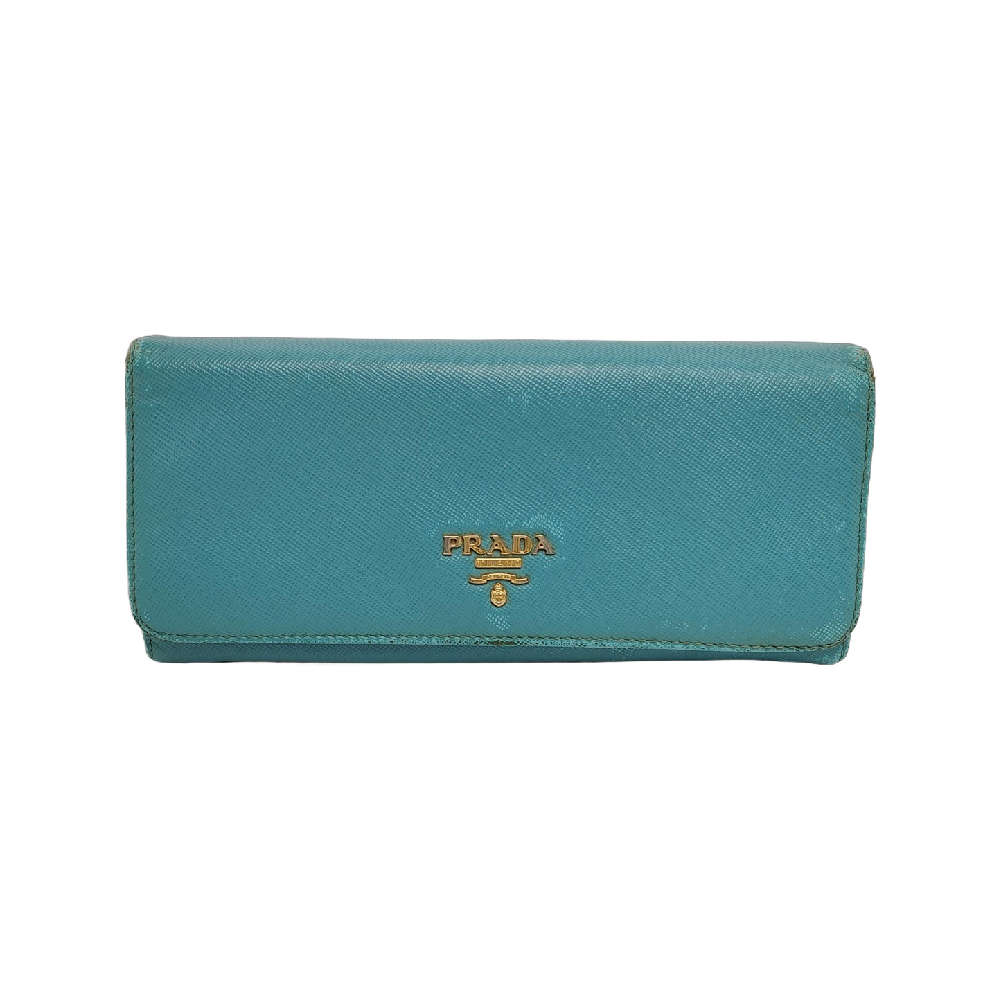 PRADA Fold Wallet浅蓝色皮革徽标,十字纹钱包-(SKU)-942554467