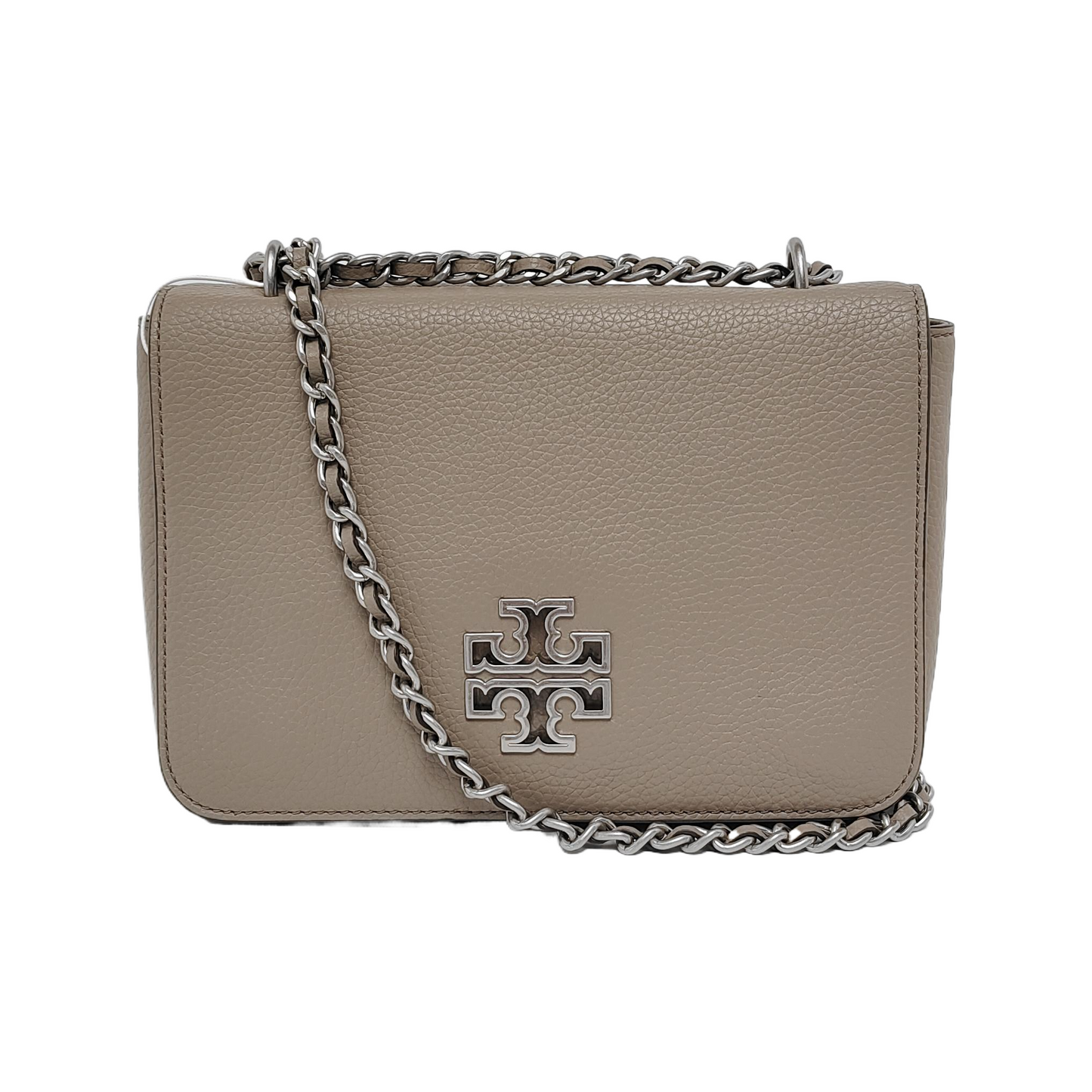 TORY BURCH Britten Gray cowhide embossed crossbody bag, shoulder bag Silver Hardware-(SKU)-943475840