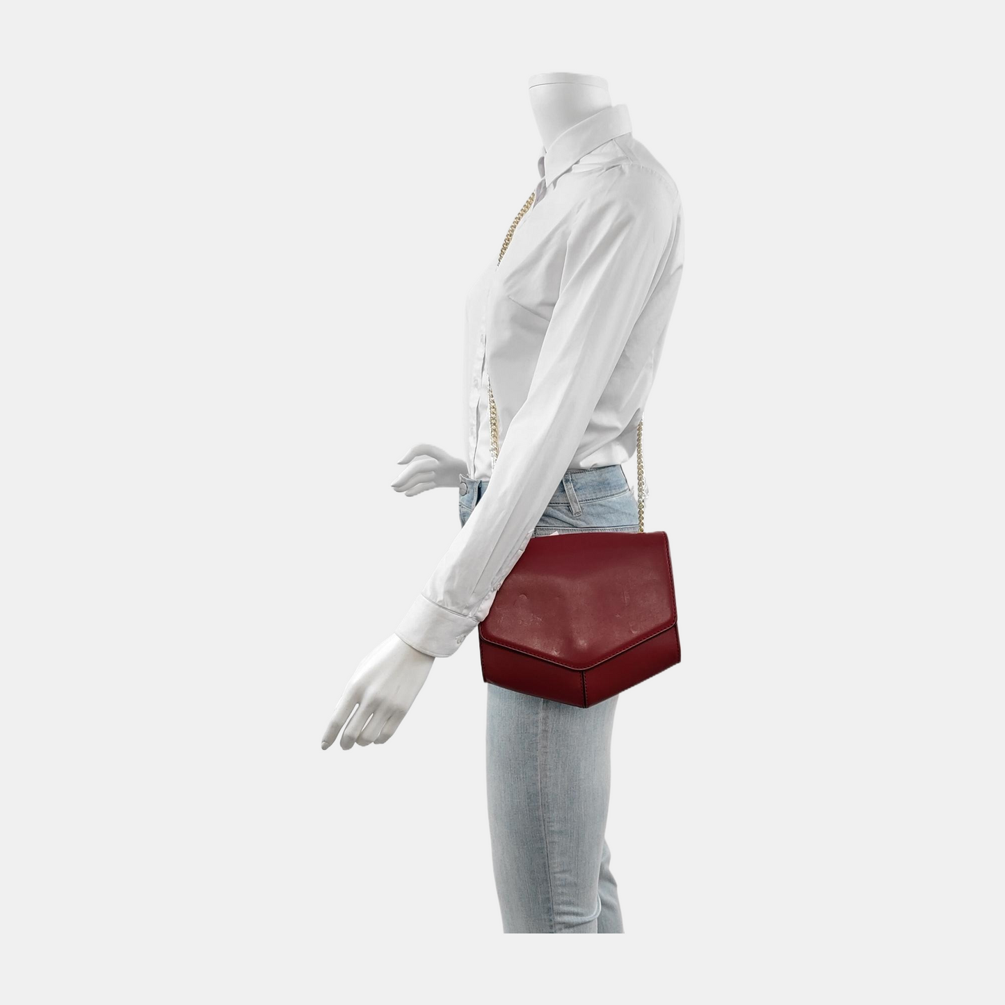 SANDRO Burgundy Cowhide Single Shoulder Bag Crossbody Bag Golden hardware-(SKU)-12943107