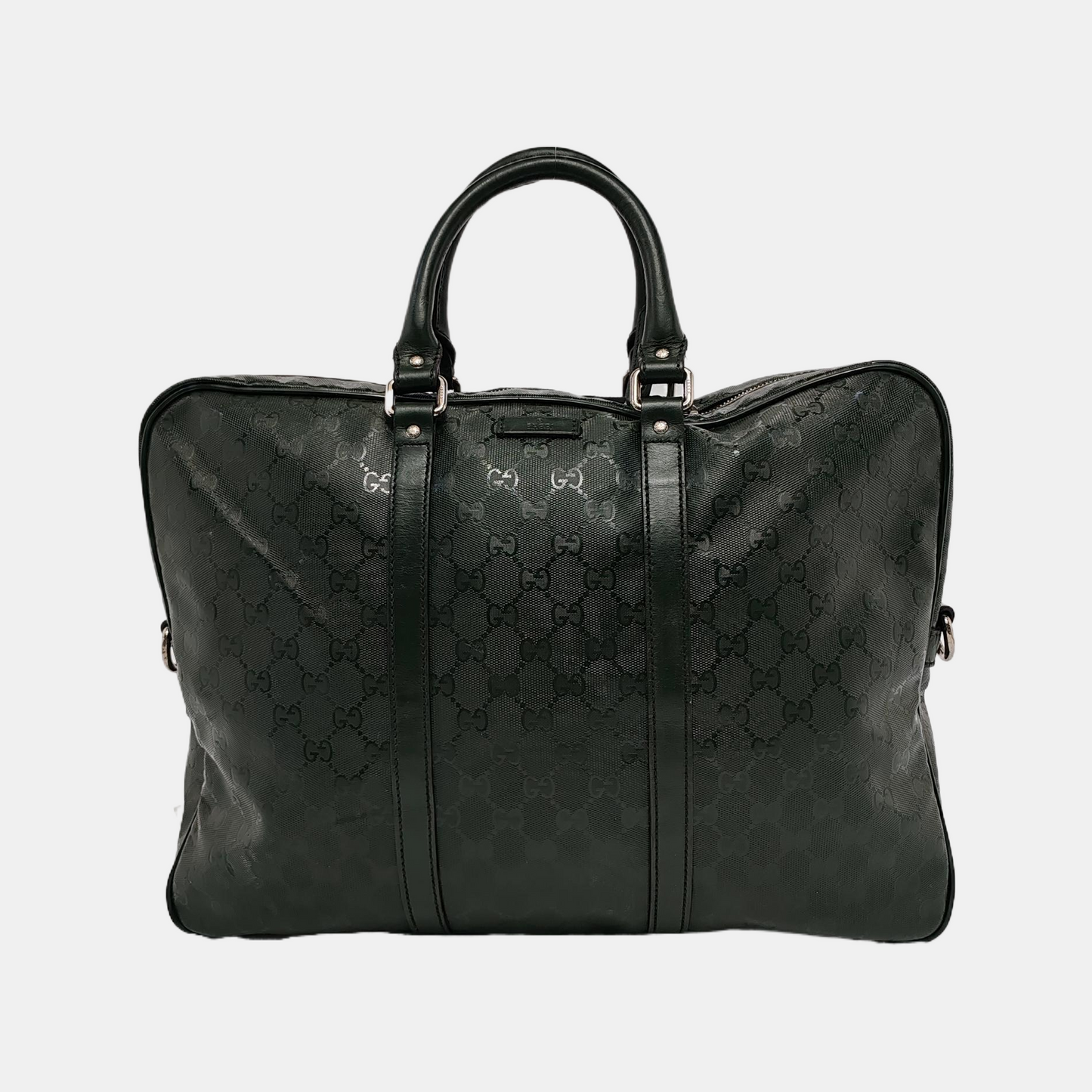 GUCCI Dark green coated canvas old floral handbag Silver Hardware-(SKU)-945400598