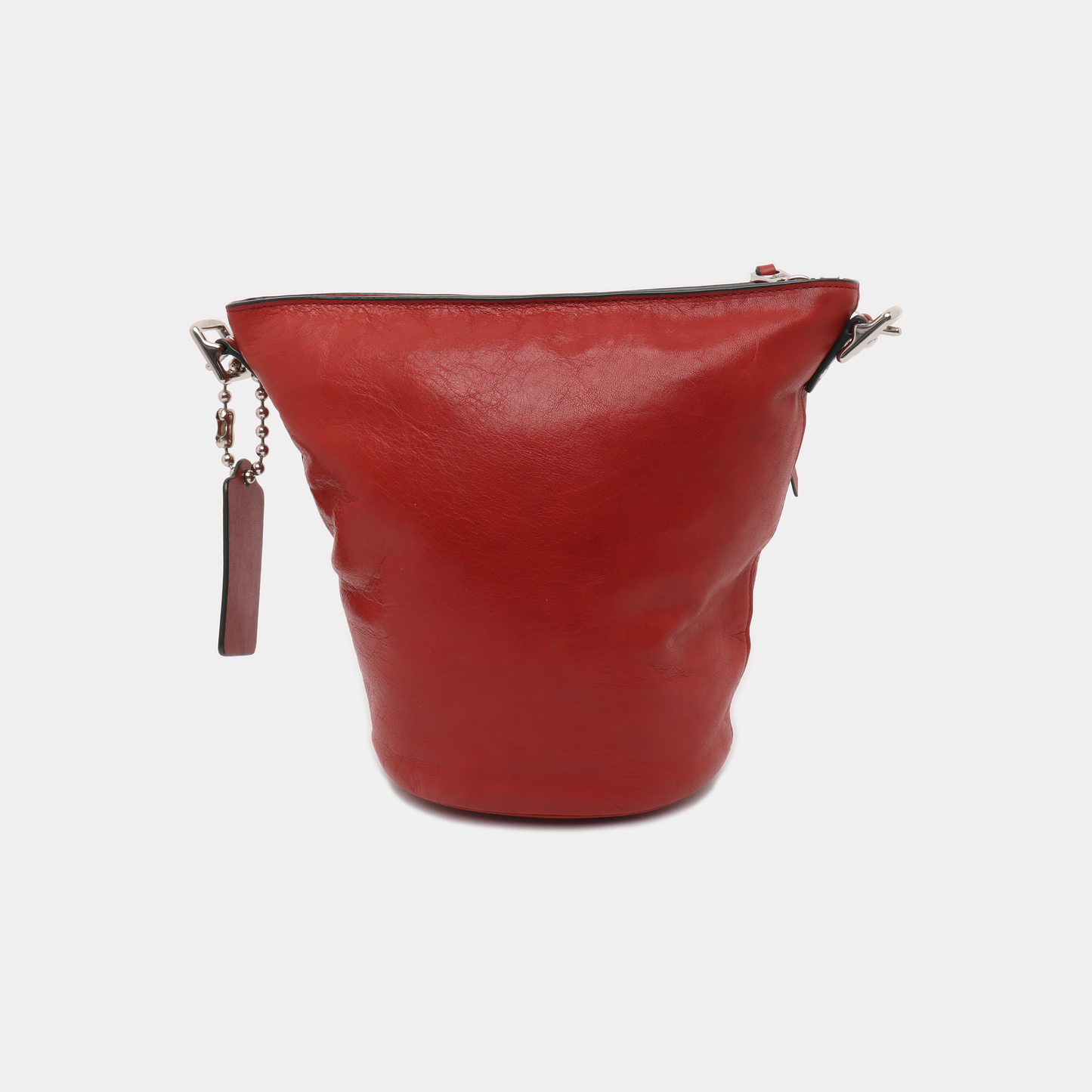 COACH DUFFLE Red Leather Carriage Shoulder Bag Silver Hardware Removable shoulder strap-(SKU)-939673565
