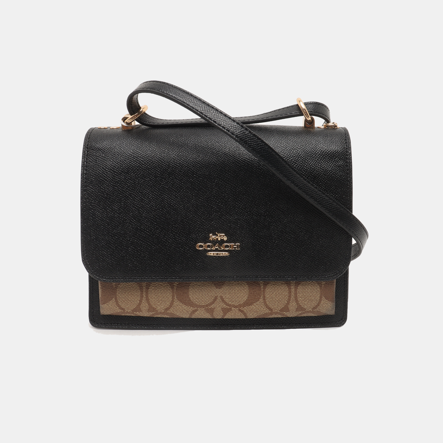 COACH KLARE Small size Black leather old flower carriage handbag Golden hardware-(SKU)-937956207