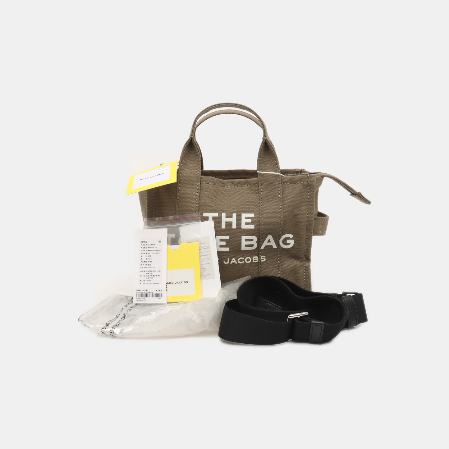 MARC JACOBS Traveler Khaki Canvas Printed Single Shoulder Bag Handbag Crossbody Bag Silver Hardware Removable shoulder strap-(SKU)-935901196