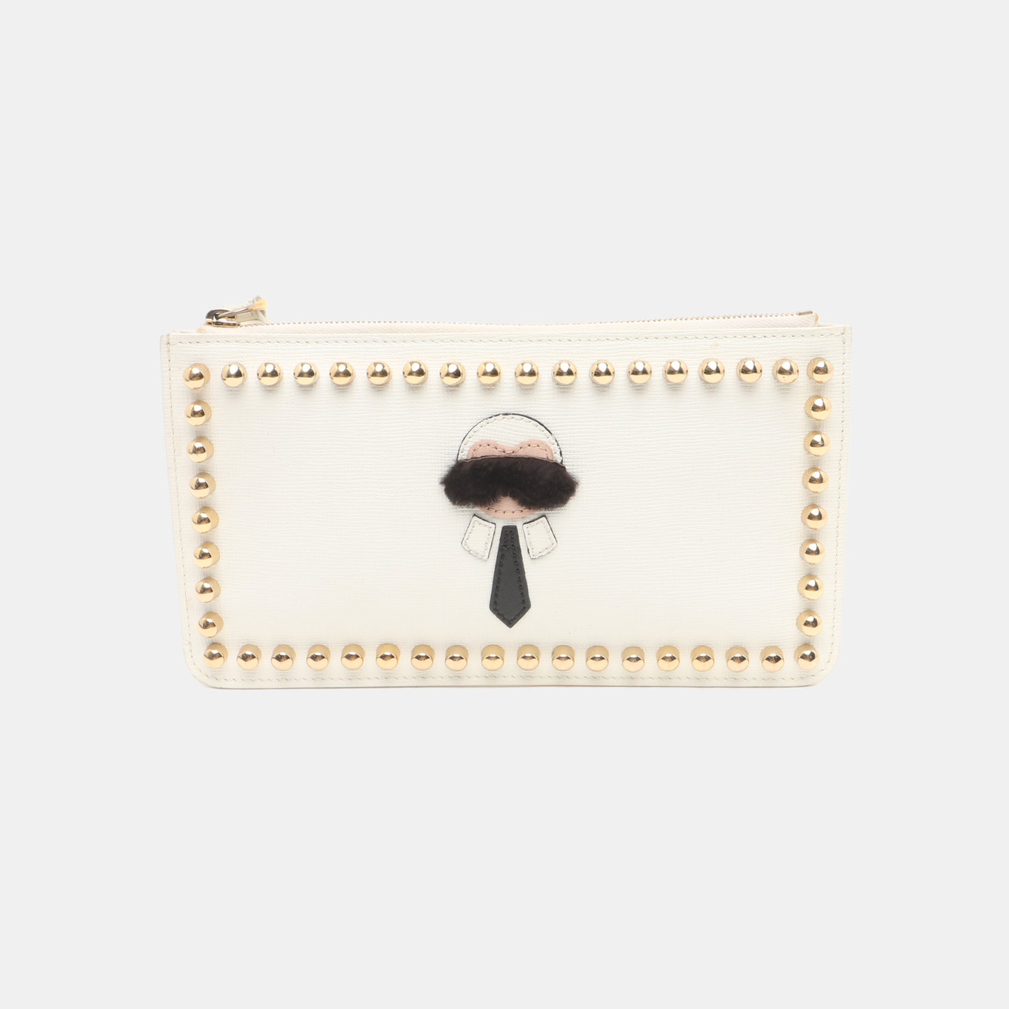 FENDI Karlito Beige Leather Studs Patchwork Handbag Handbag Golden hardware-(SKU)-935083618