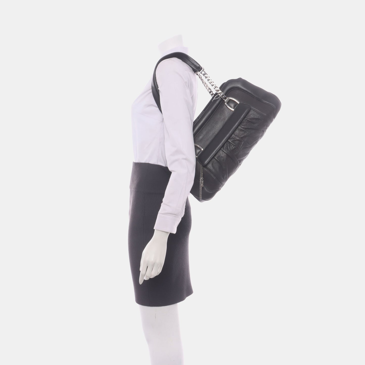 Cartier Tote bag Black Leather Single Shoulder Bag Silver Hardware-(SKU)-932283889