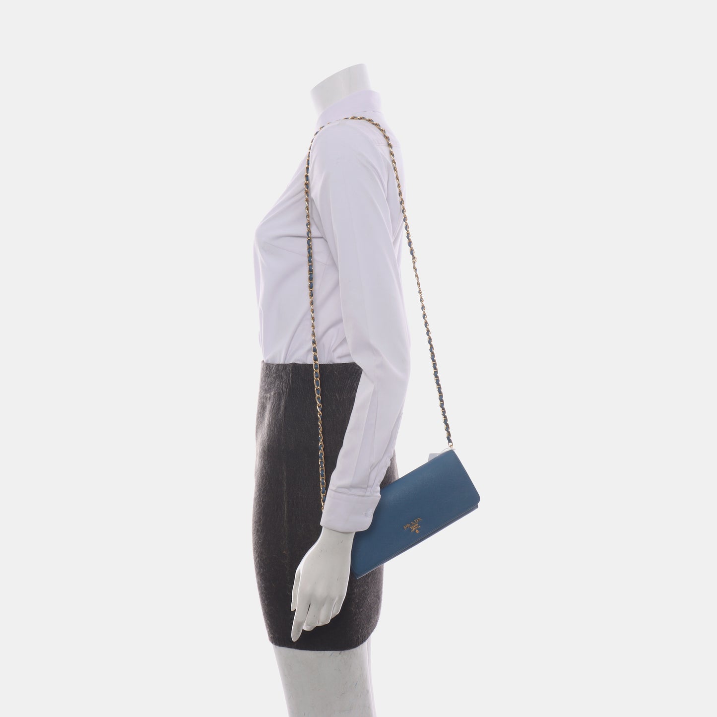 PRADA Blue cowhide cross-grain crossbody bag Golden hardware Removable shoulder strap-(SKU)-14332221