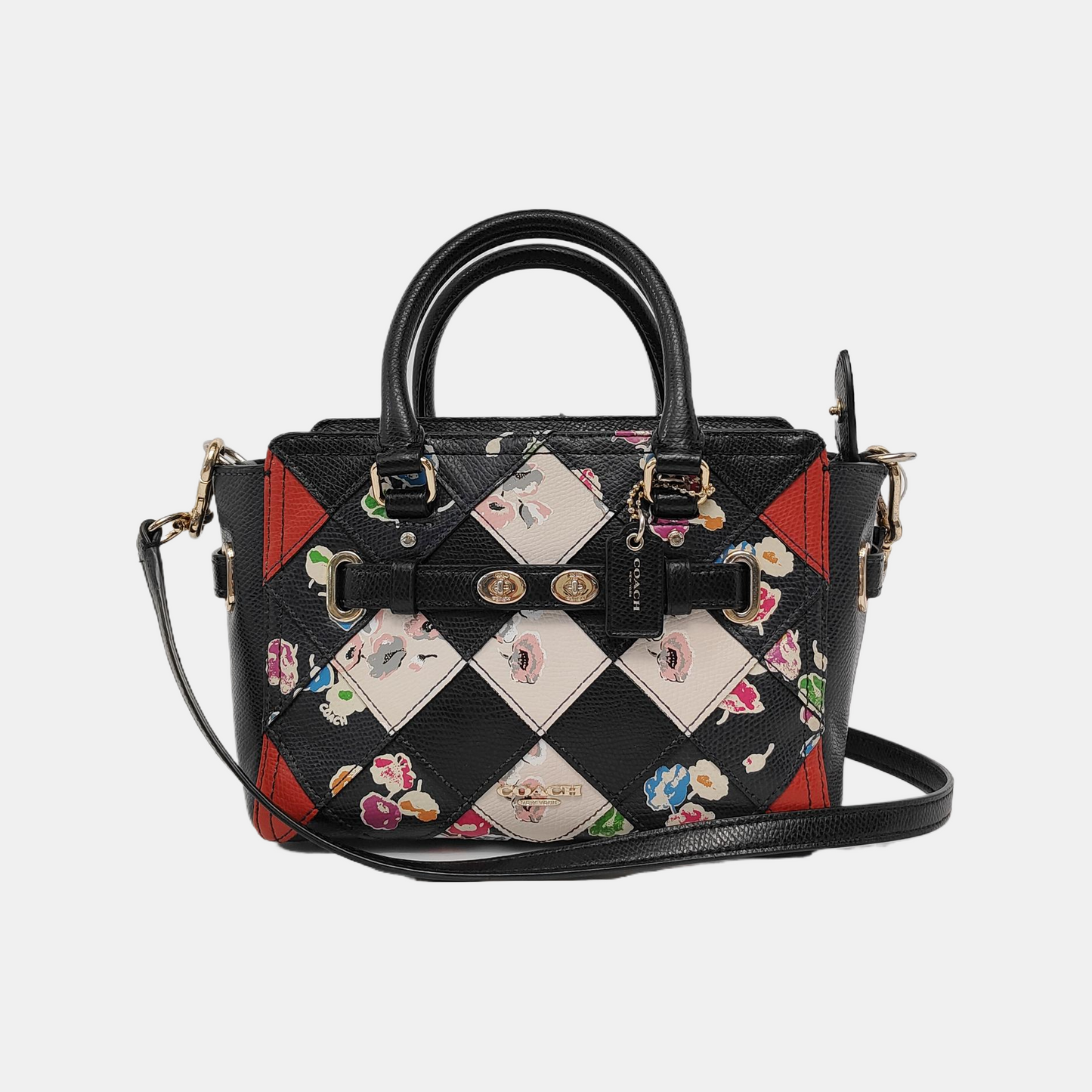 COACH SWAGGER Multicolor Leather Print Woven Crossbody Shoulder Bag Tote Golden hardware Removable shoulder strap-(SKU)-944220951