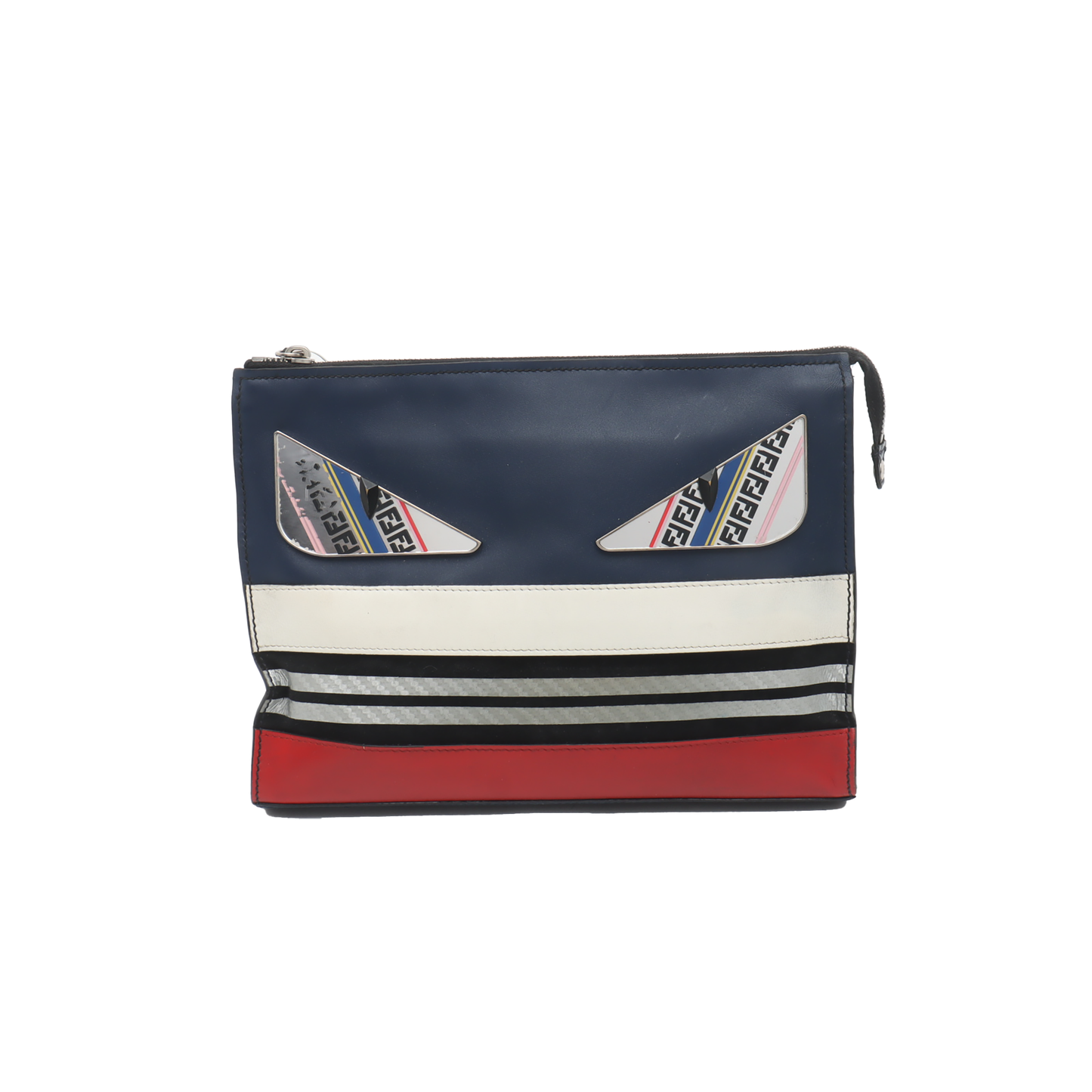 FENDI Monster Dark Blue Cowhide Mini Monster Patchwork Handbag Silver Hardware-(SKU)-937769210