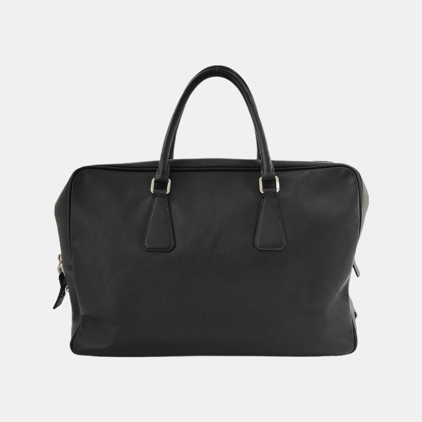 PRADA Black Cowhide Cross Grain Handbag Silver Hardware-(SKU)-945045232
