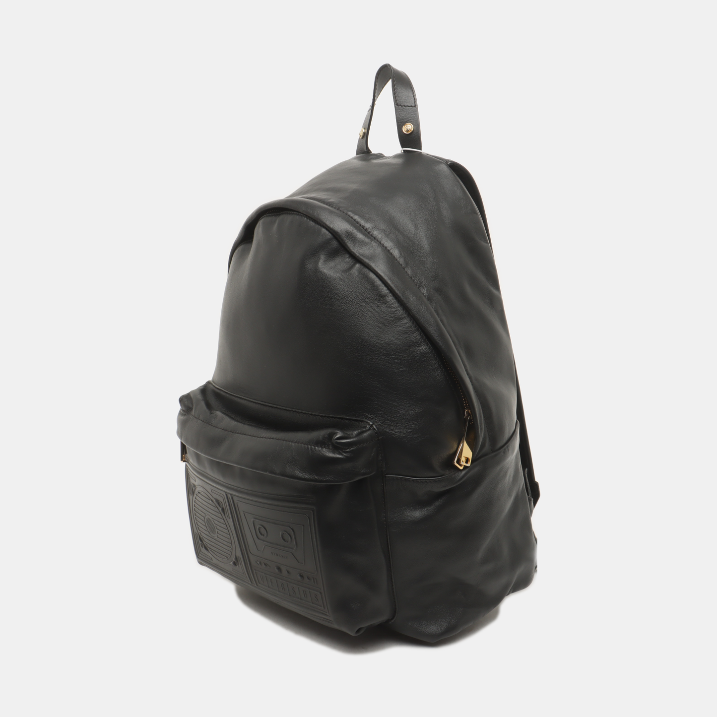 VERSUS VERSACE Black Leather Backpack Golden hardware-(SKU)-939542774